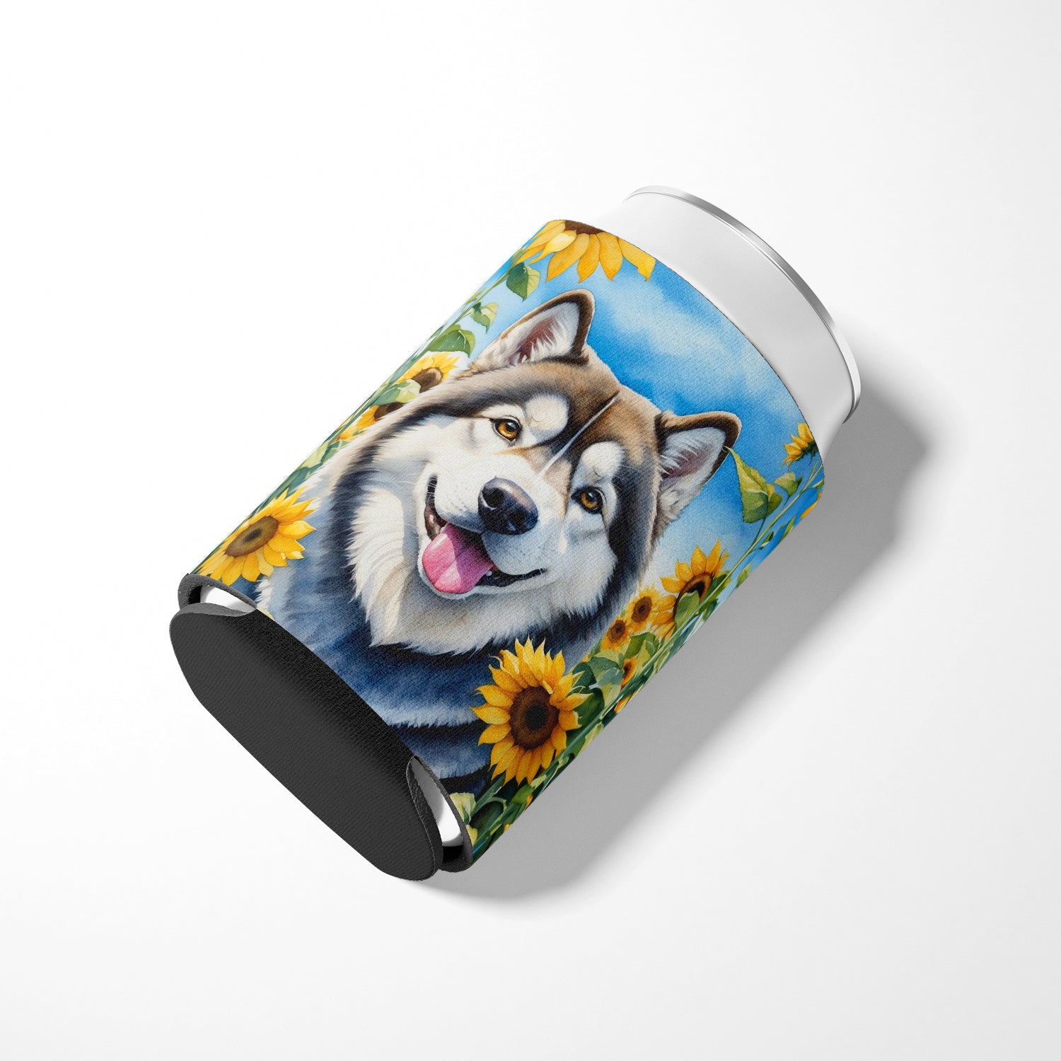 Alaskan Malamute in Sunflowers Can or Bottle Hugger