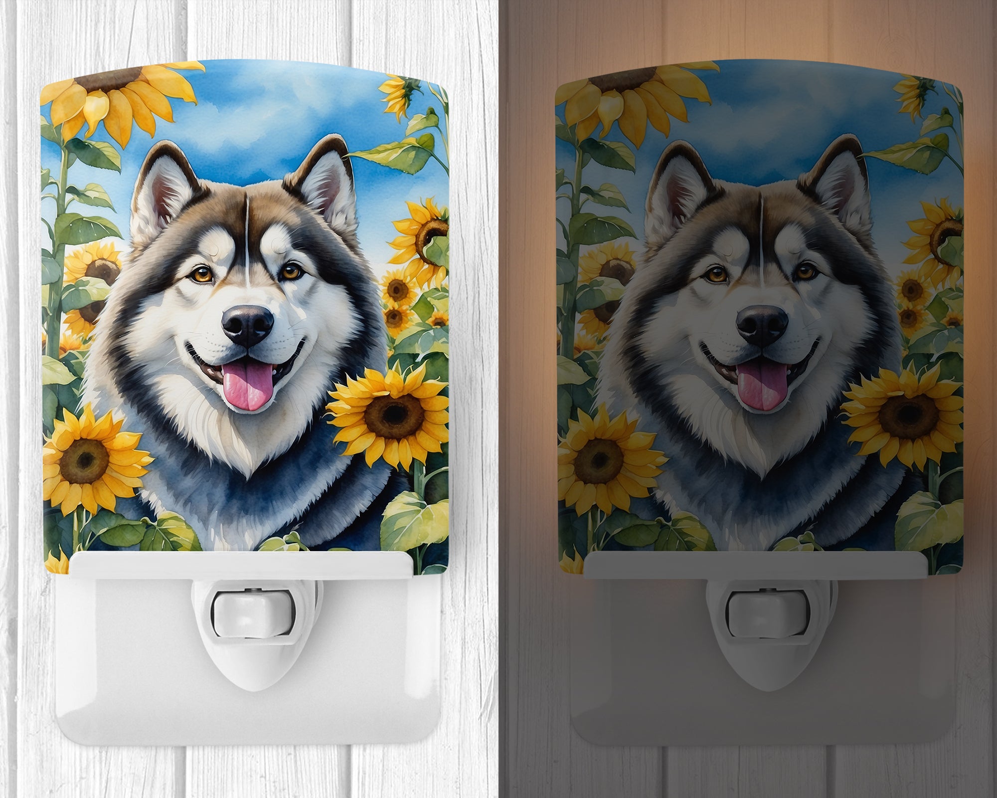 Alaskan Malamute in Sunflowers Ceramic Night Light