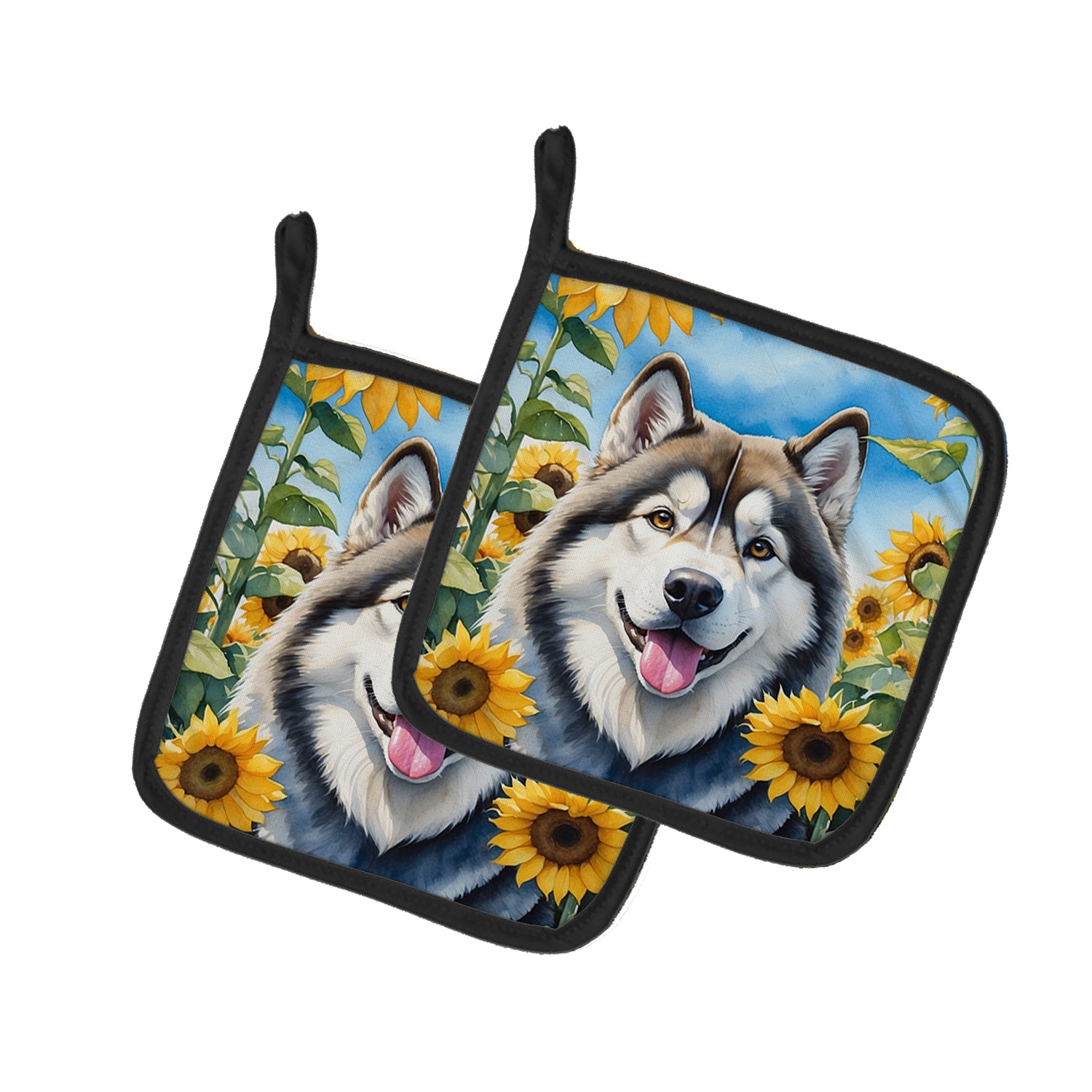 Buy this Alaskan Malamute in Sunflowers Pair of Pot Holders