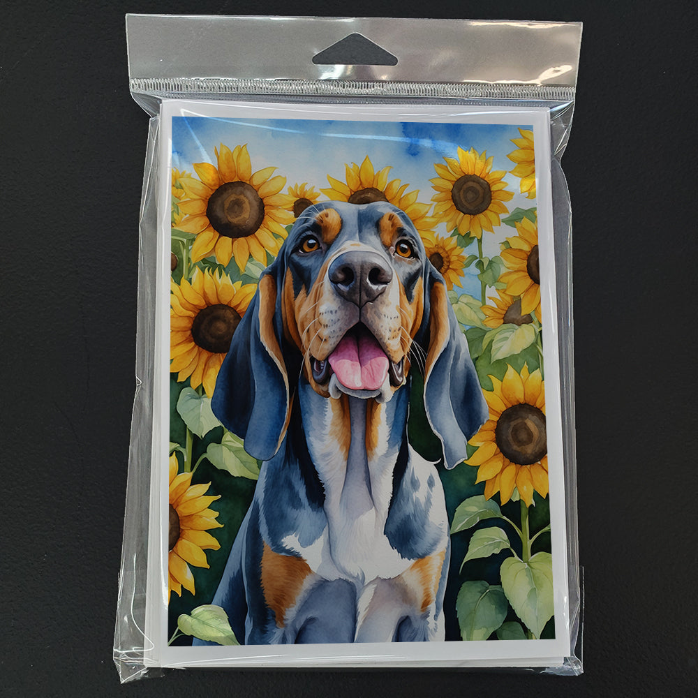 American English Coonhound in Sunflowers Greeting Cards Pack of 8