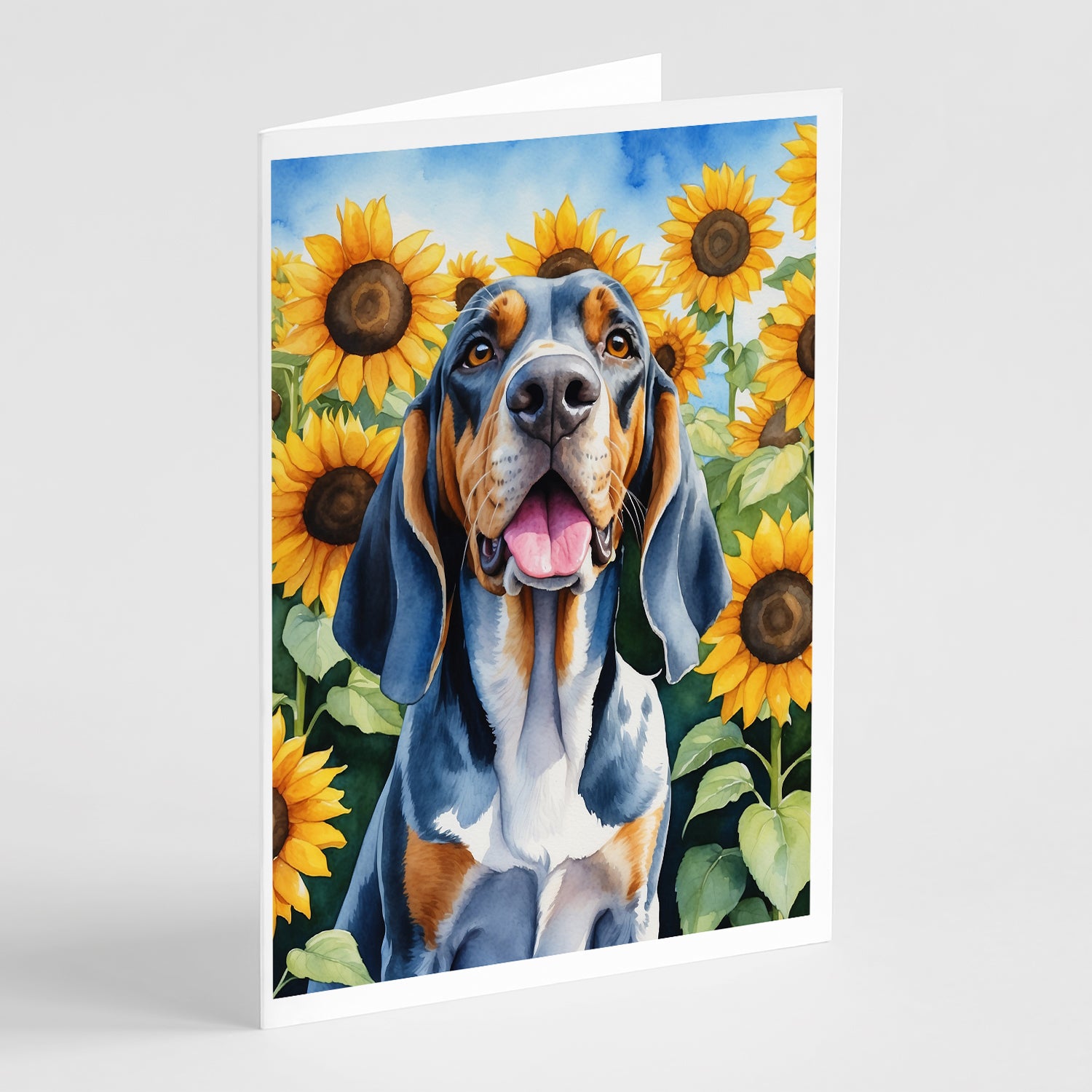 Buy this American English Coonhound in Sunflowers Greeting Cards Pack of 8