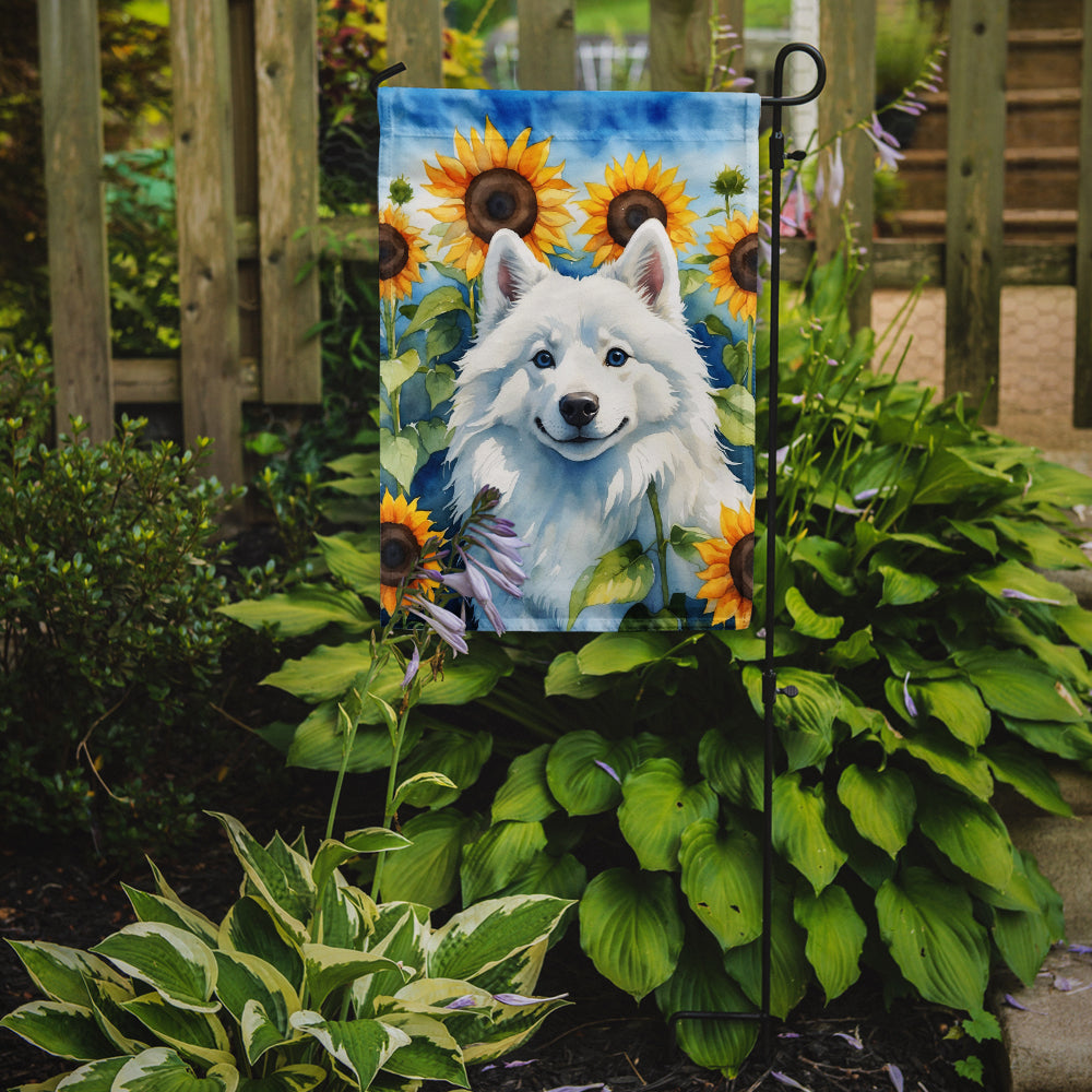 American Eskimo in Sunflowers Garden Flag