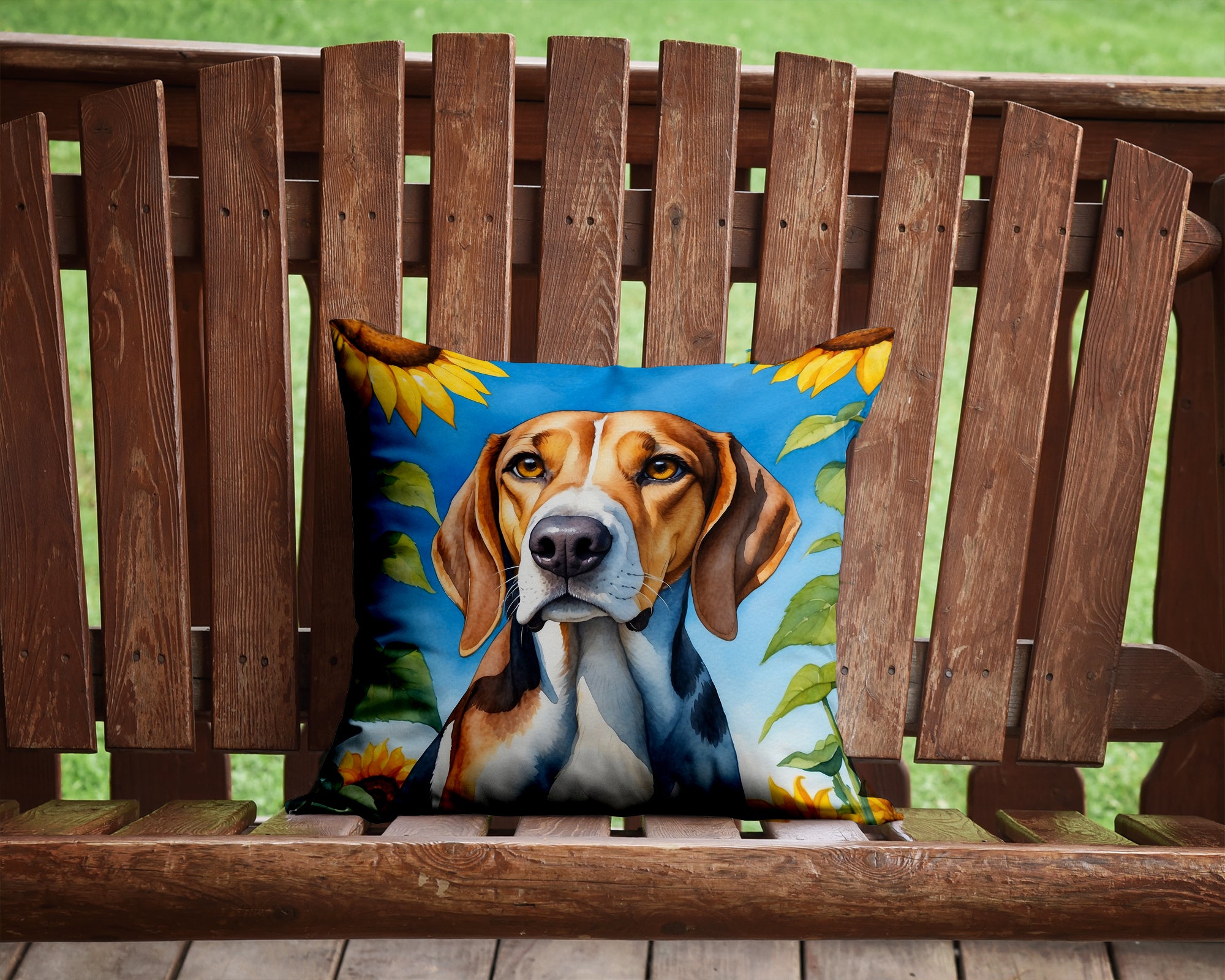 Buy this American Foxhound in Sunflowers Throw Pillow