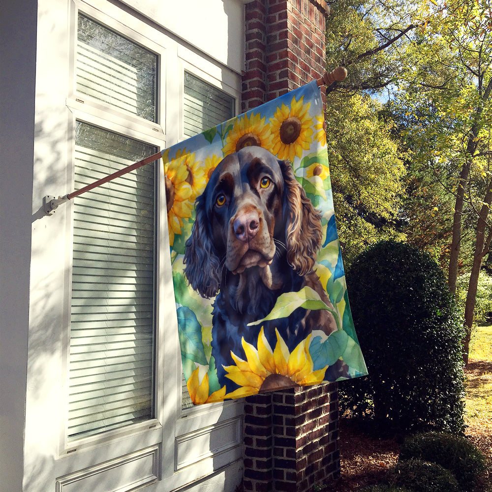 American Water Spaniel in Sunflowers House Flag