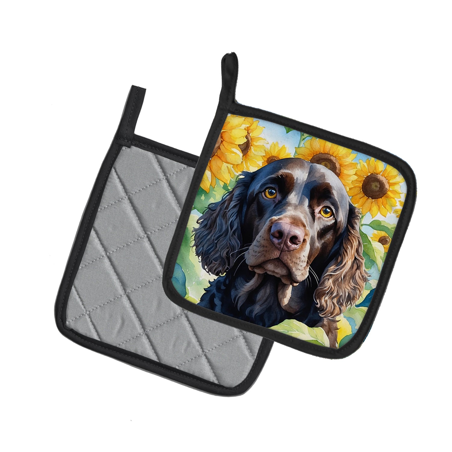 American Water Spaniel in Sunflowers Pair of Pot Holders