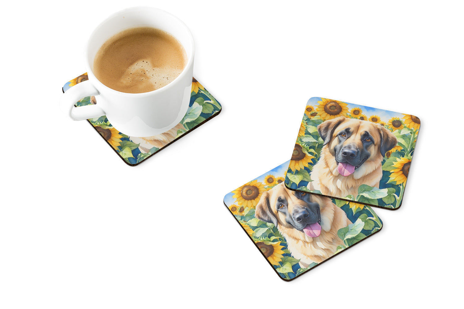 Buy this Anatolian Shepherd in Sunflowers Foam Coasters