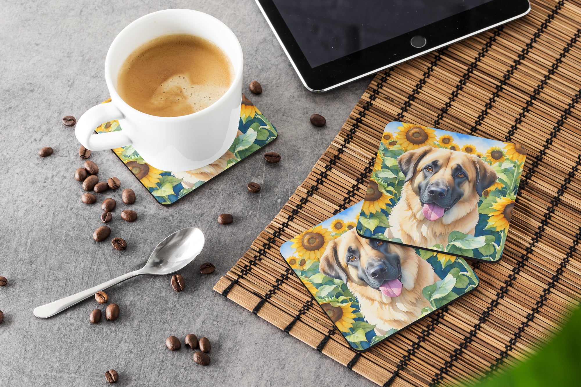 Anatolian Shepherd in Sunflowers Foam Coasters