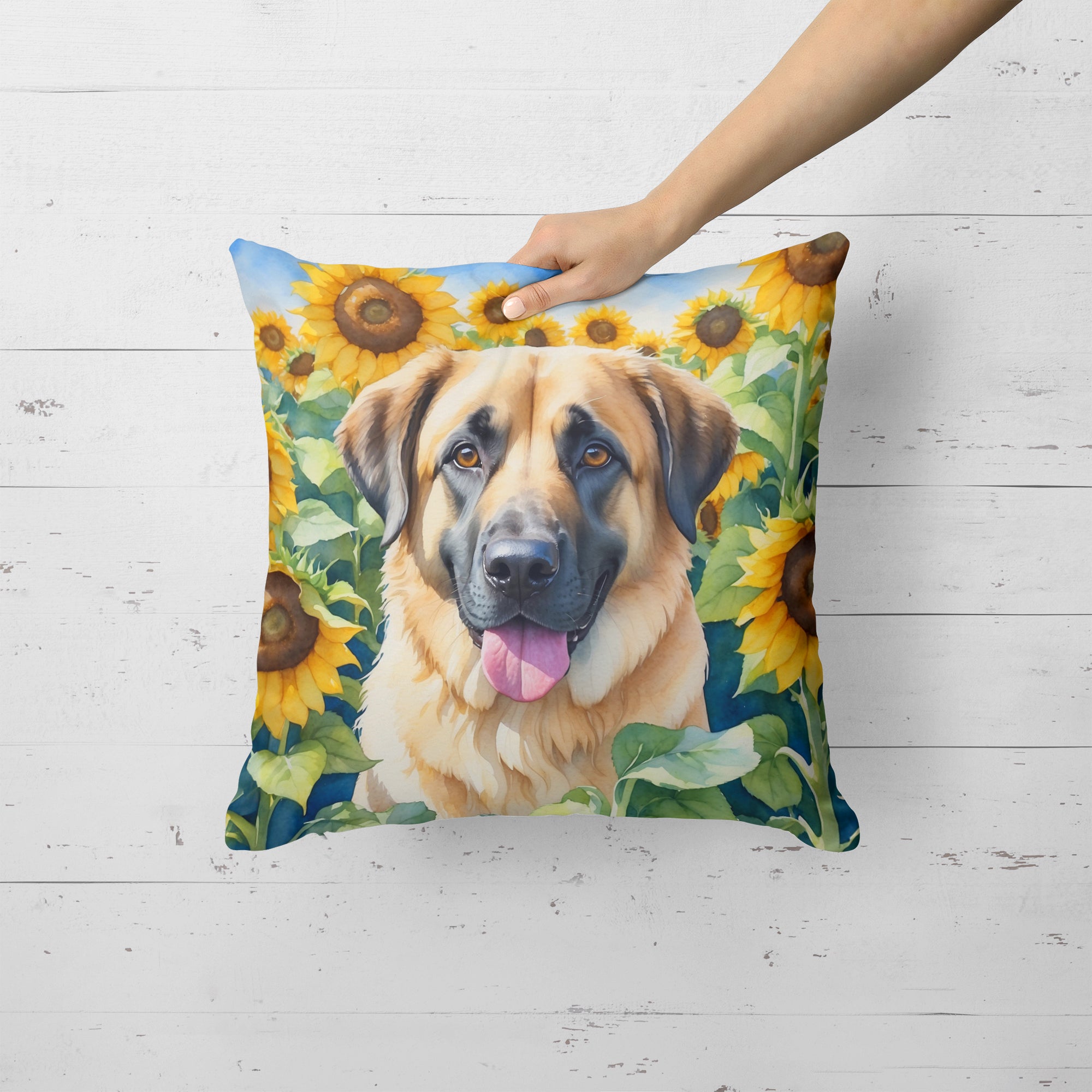 Buy this Anatolian Shepherd in Sunflowers Throw Pillow