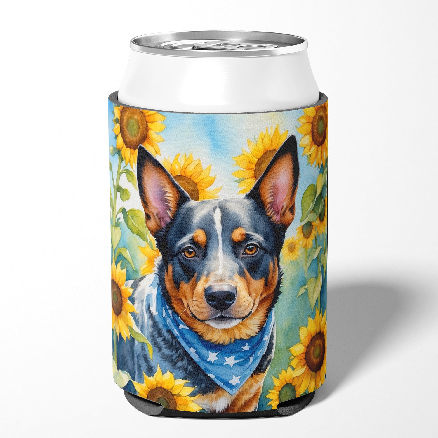 Buy this Australian Cattle Dog in Sunflowers Can or Bottle Hugger