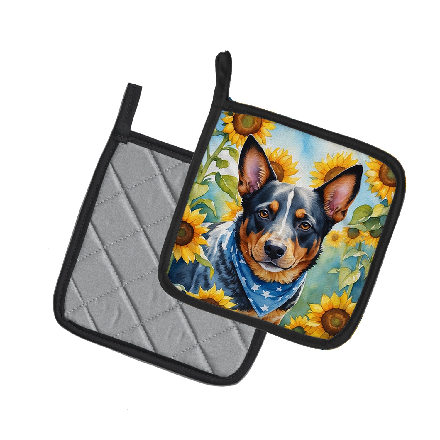 Buy this Australian Cattle Dog in Sunflowers Pair of Pot Holders