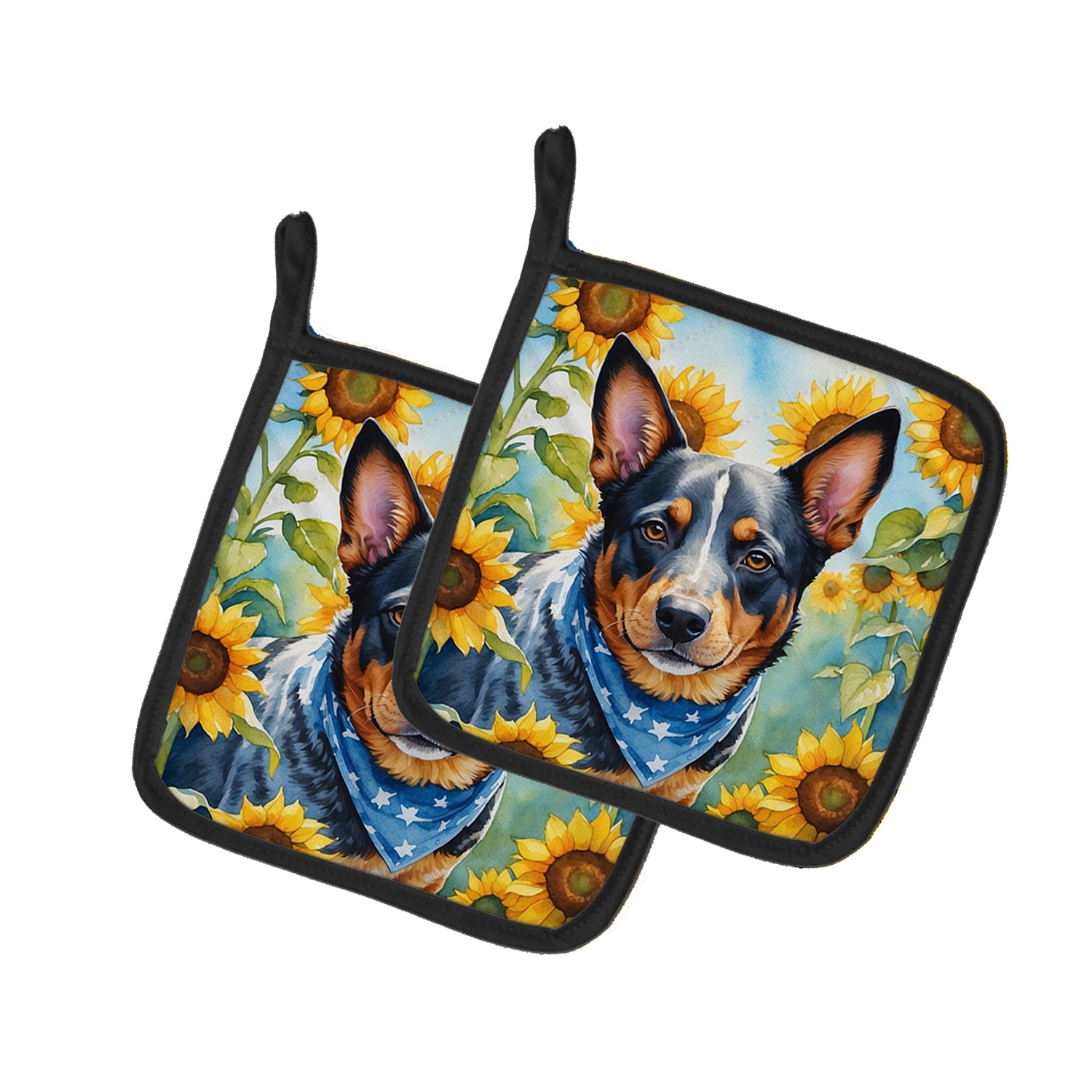 Buy this Australian Cattle Dog in Sunflowers Pair of Pot Holders