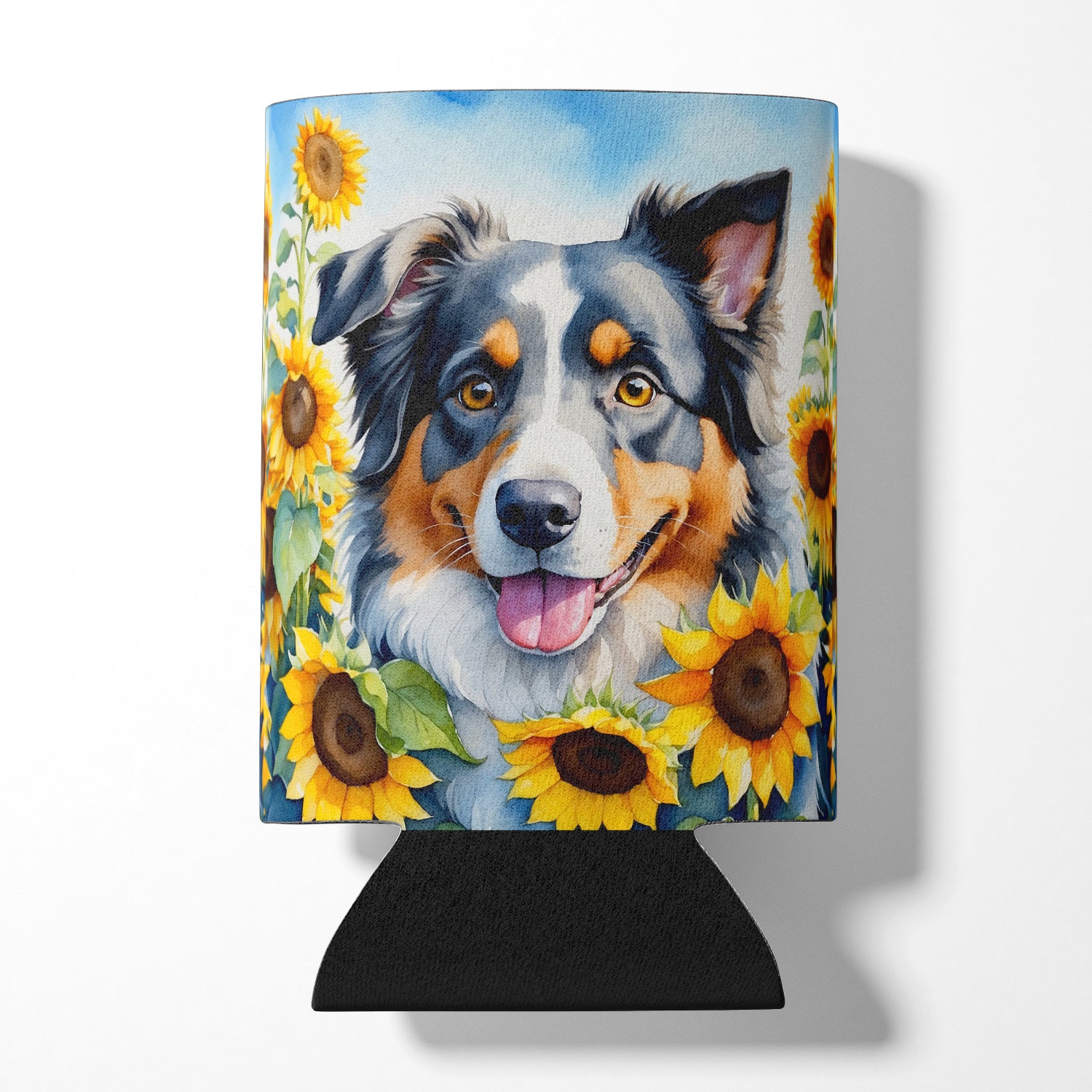 Buy this Australian Shepherd in Sunflowers Can or Bottle Hugger