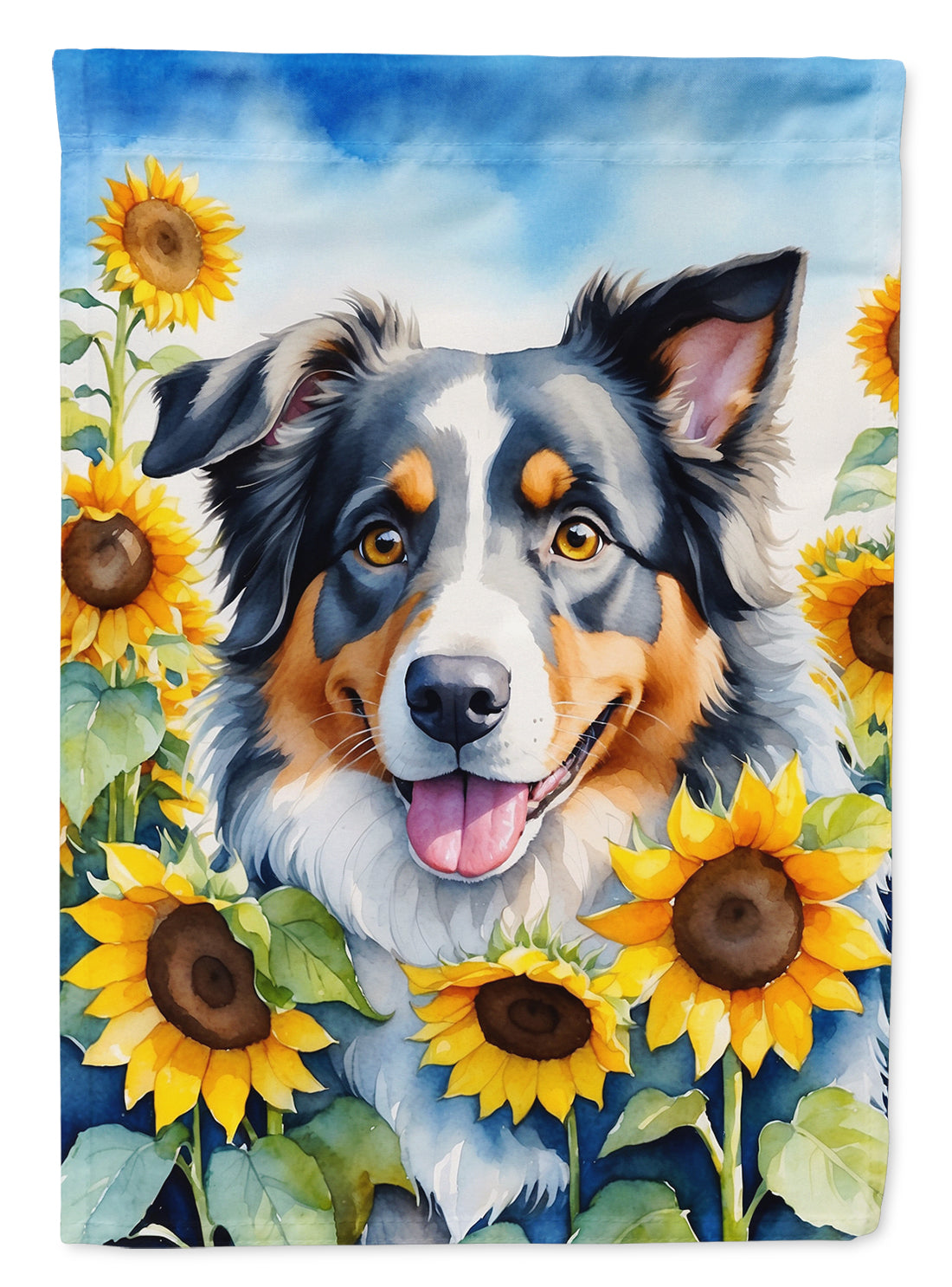 Buy this Australian Shepherd in Sunflowers Garden Flag