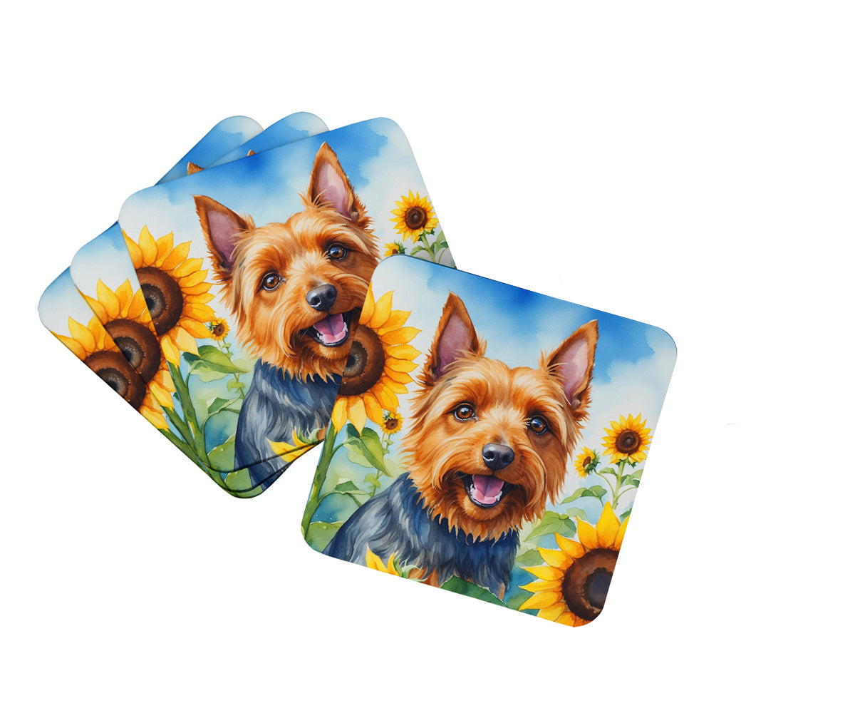 Buy this Australian Terrier in Sunflowers Foam Coasters