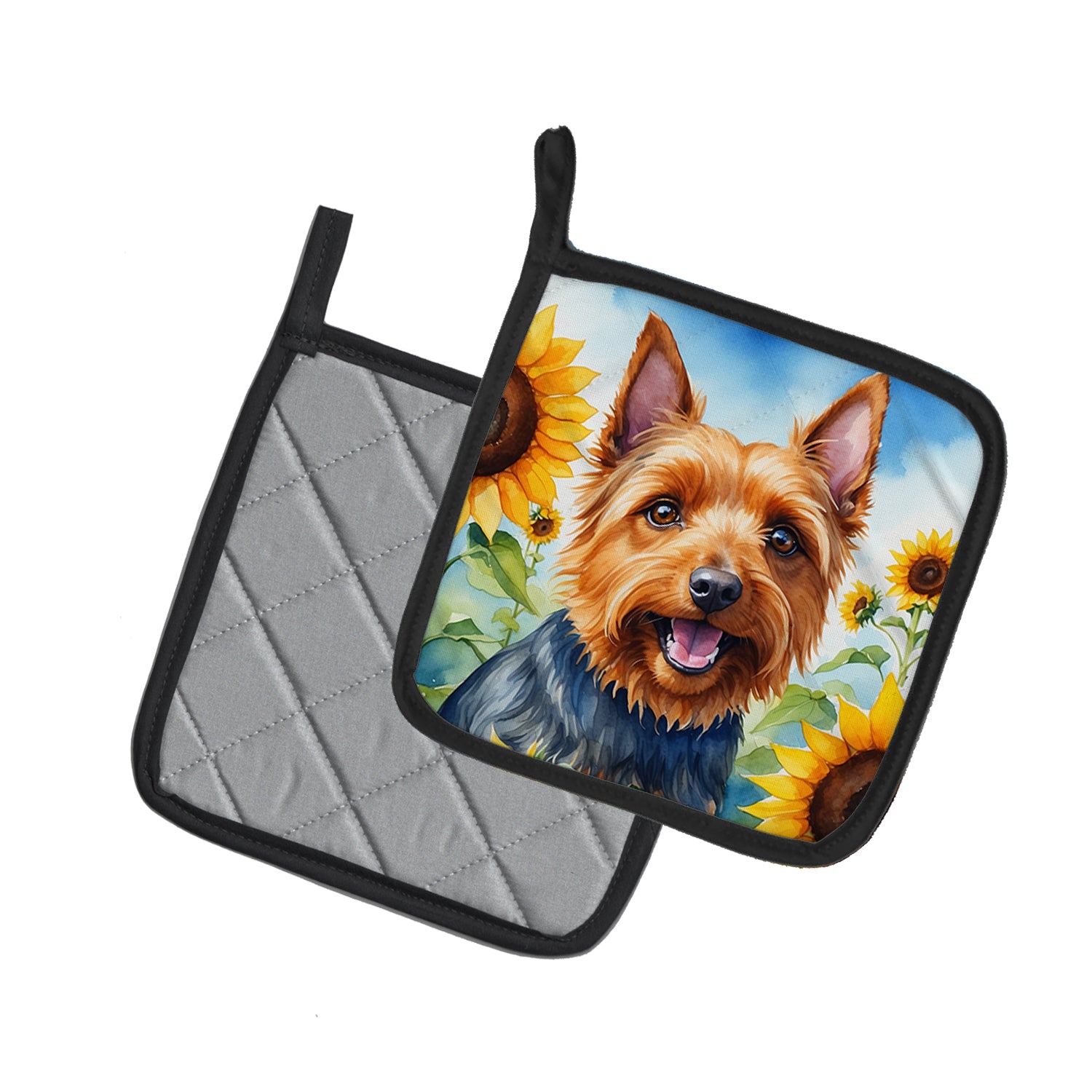 Buy this Australian Terrier in Sunflowers Pair of Pot Holders