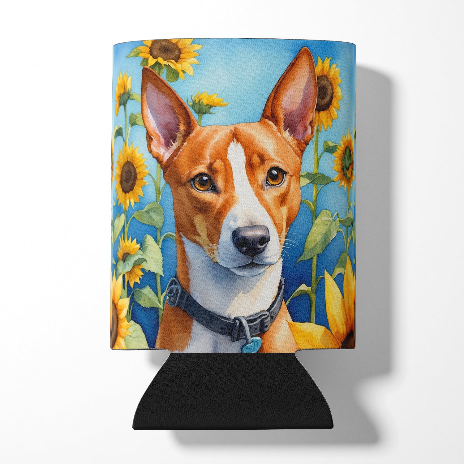 Buy this Basenji in Sunflowers Can or Bottle Hugger