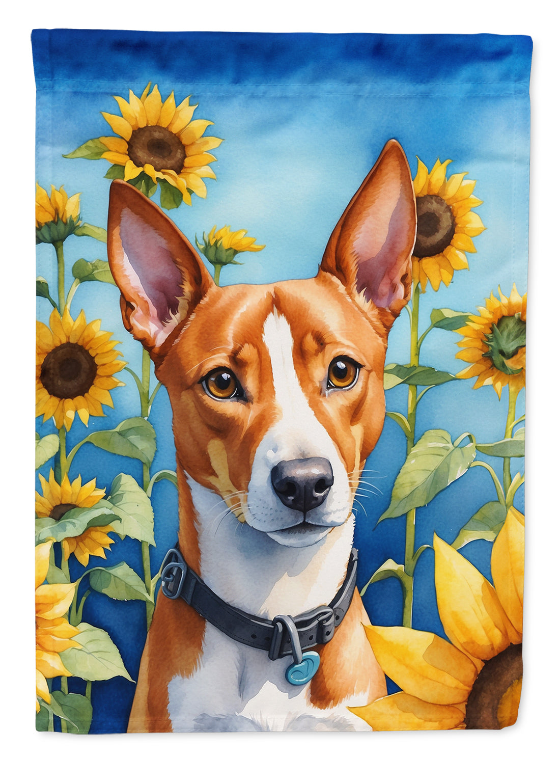 Buy this Basenji in Sunflowers House Flag