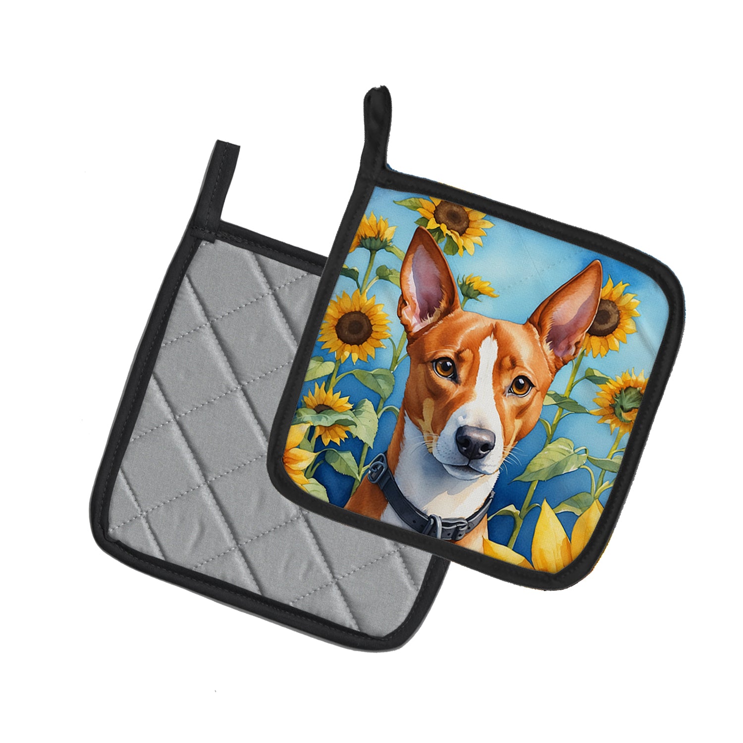 Buy this Basenji in Sunflowers Pair of Pot Holders