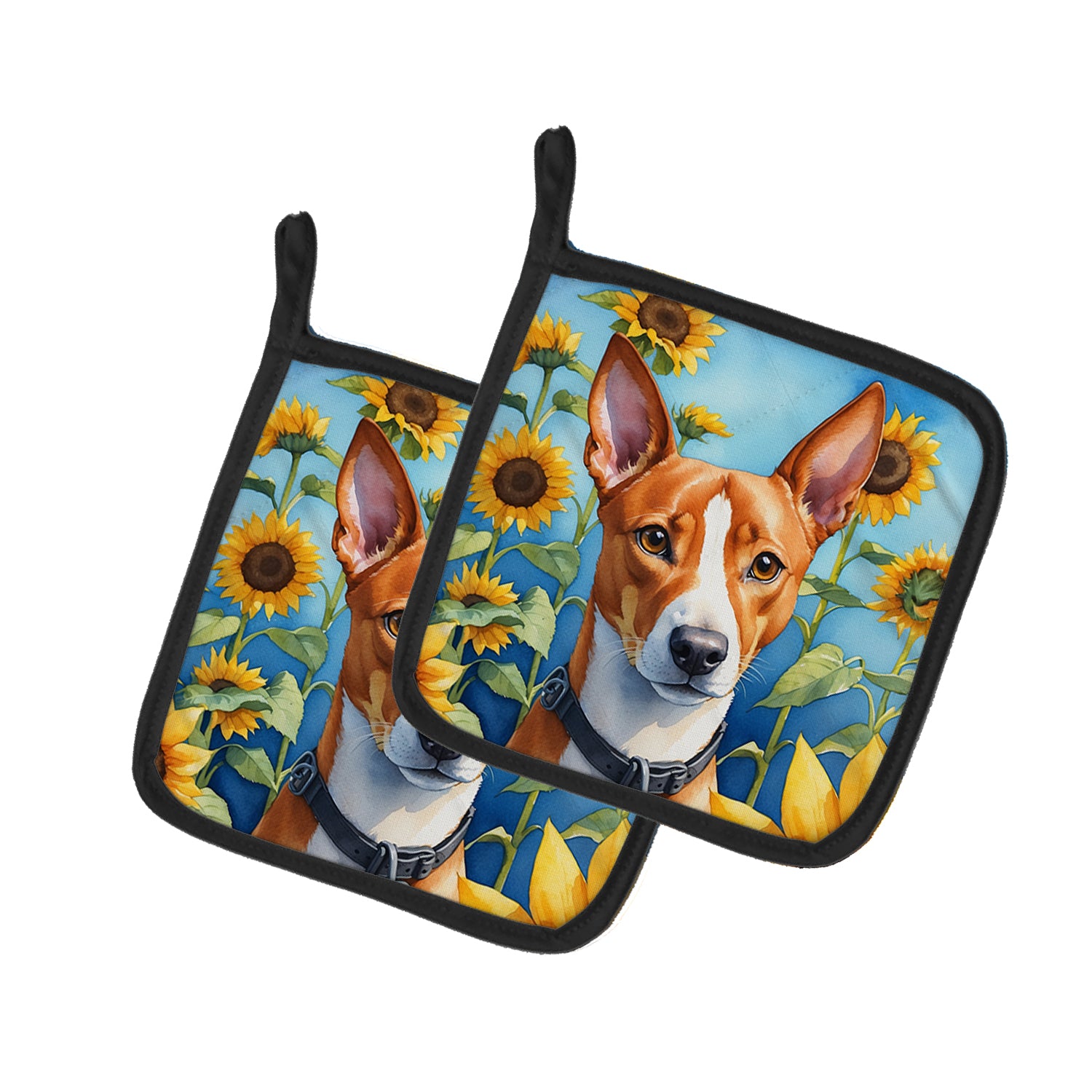 Buy this Basenji in Sunflowers Pair of Pot Holders