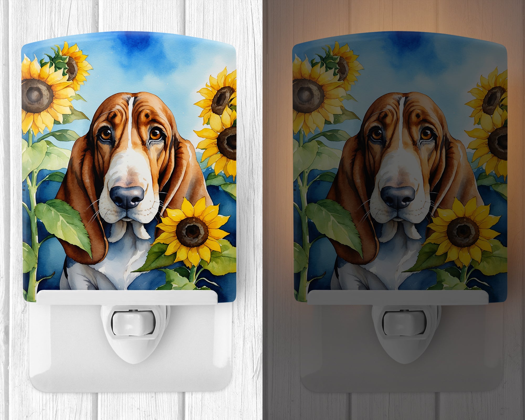 Buy this Basset Hound in Sunflowers Ceramic Night Light