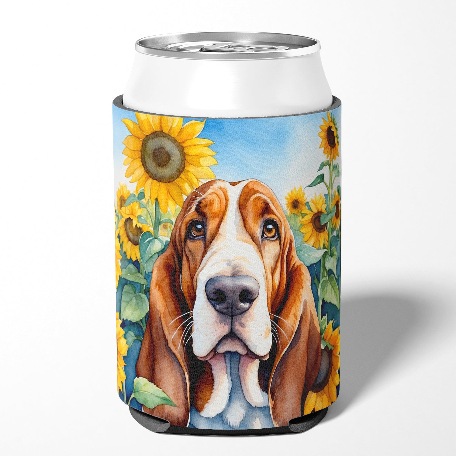 Basset Hound in Sunflowers Can or Bottle Hugger