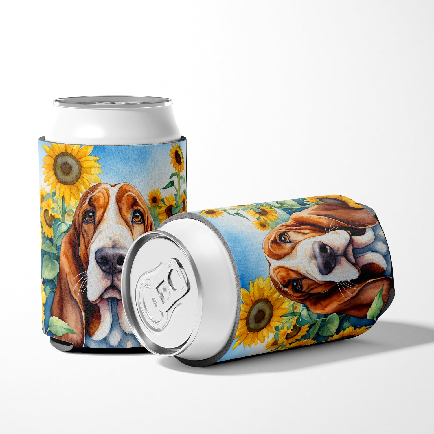 Basset Hound in Sunflowers Can or Bottle Hugger