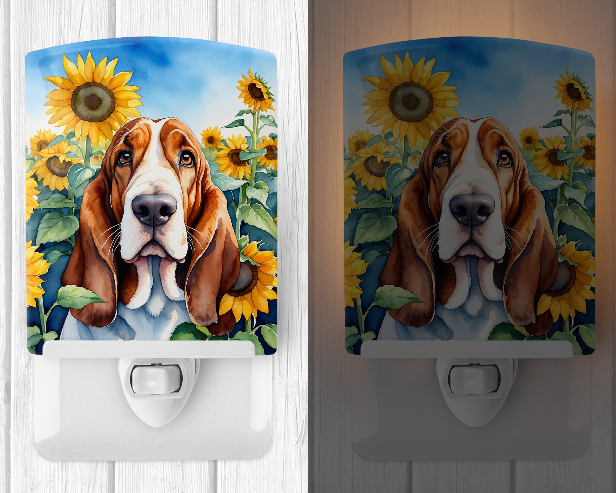 Buy this Basset Hound in Sunflowers Ceramic Night Light