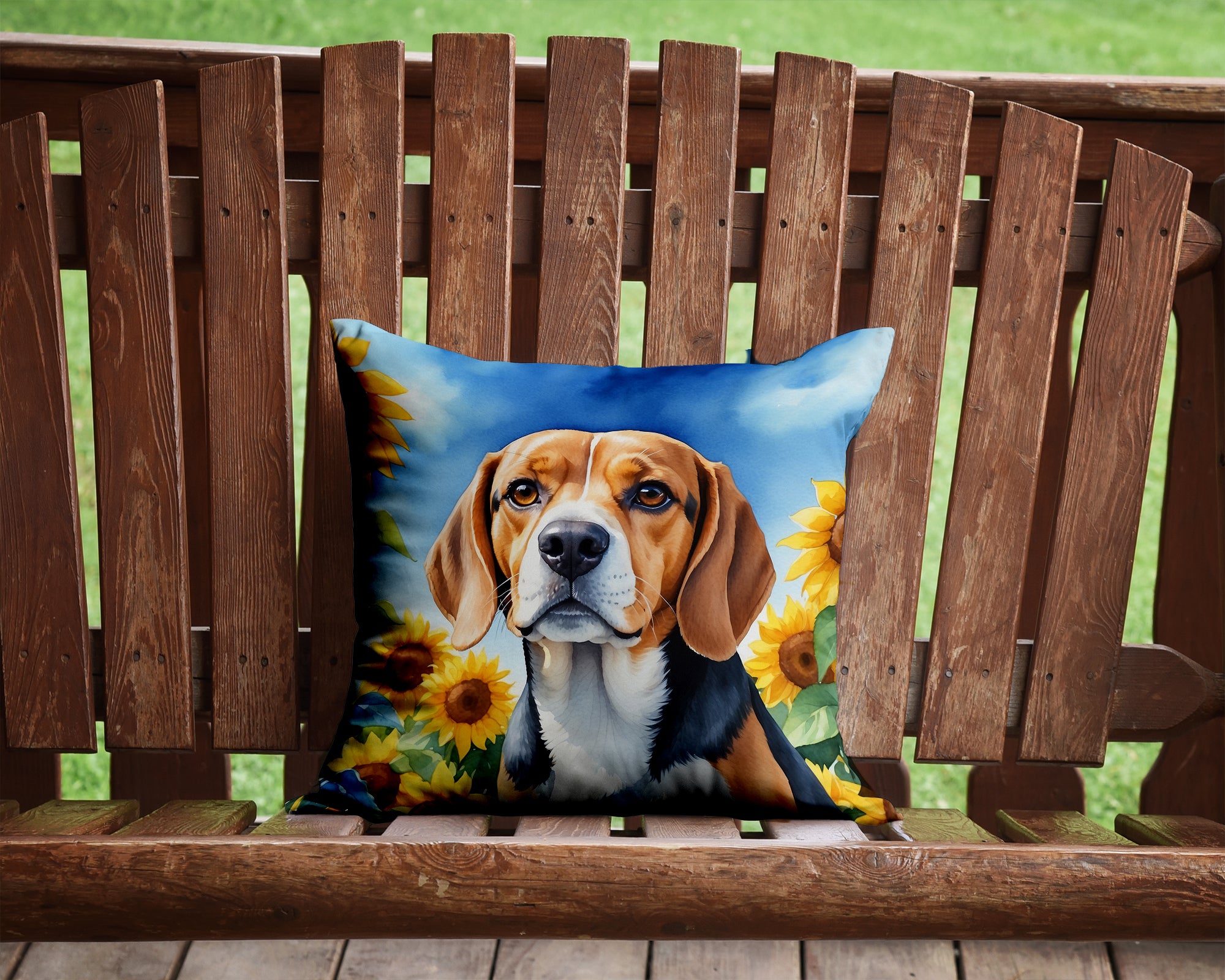 Beagle in Sunflowers Throw Pillow