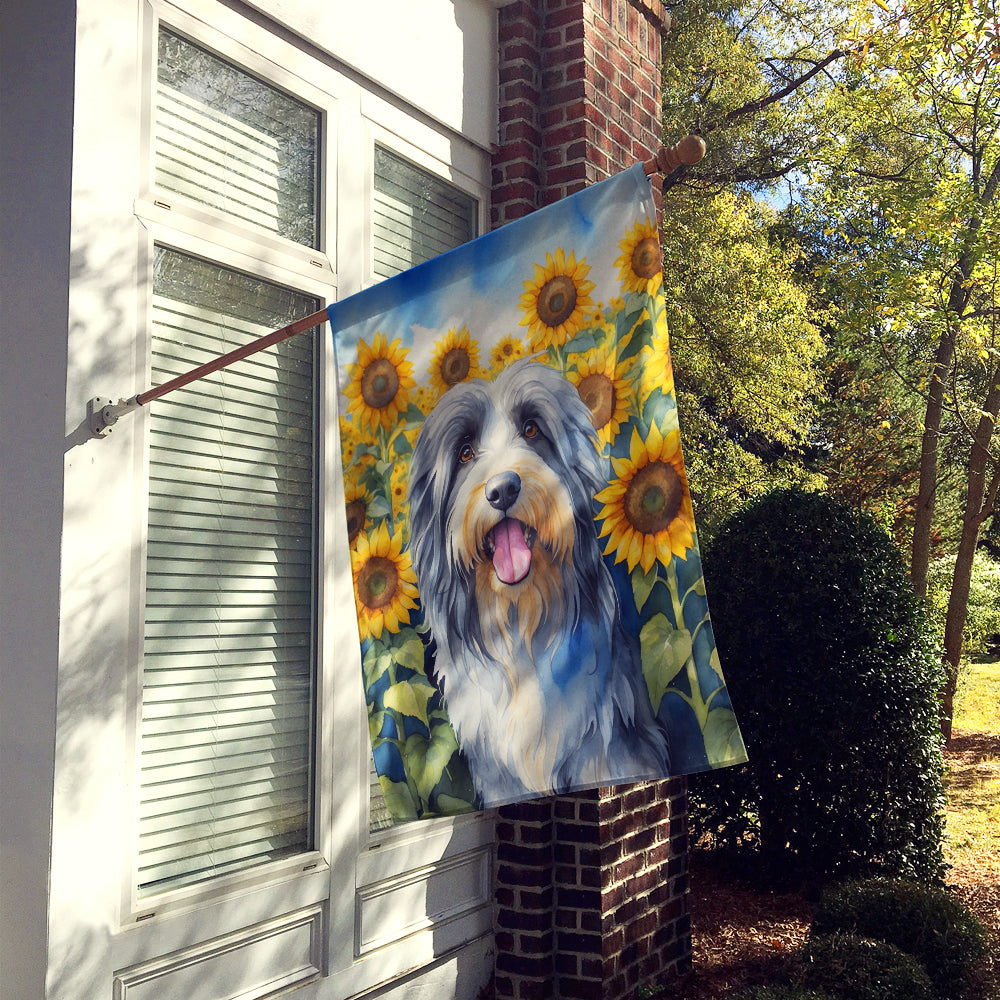 Bearded Collie in Sunflowers House Flag