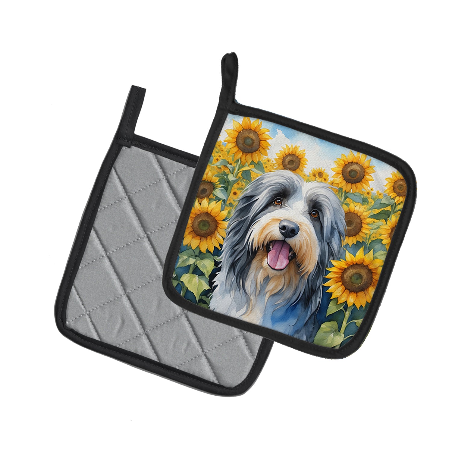 Buy this Bearded Collie in Sunflowers Pair of Pot Holders