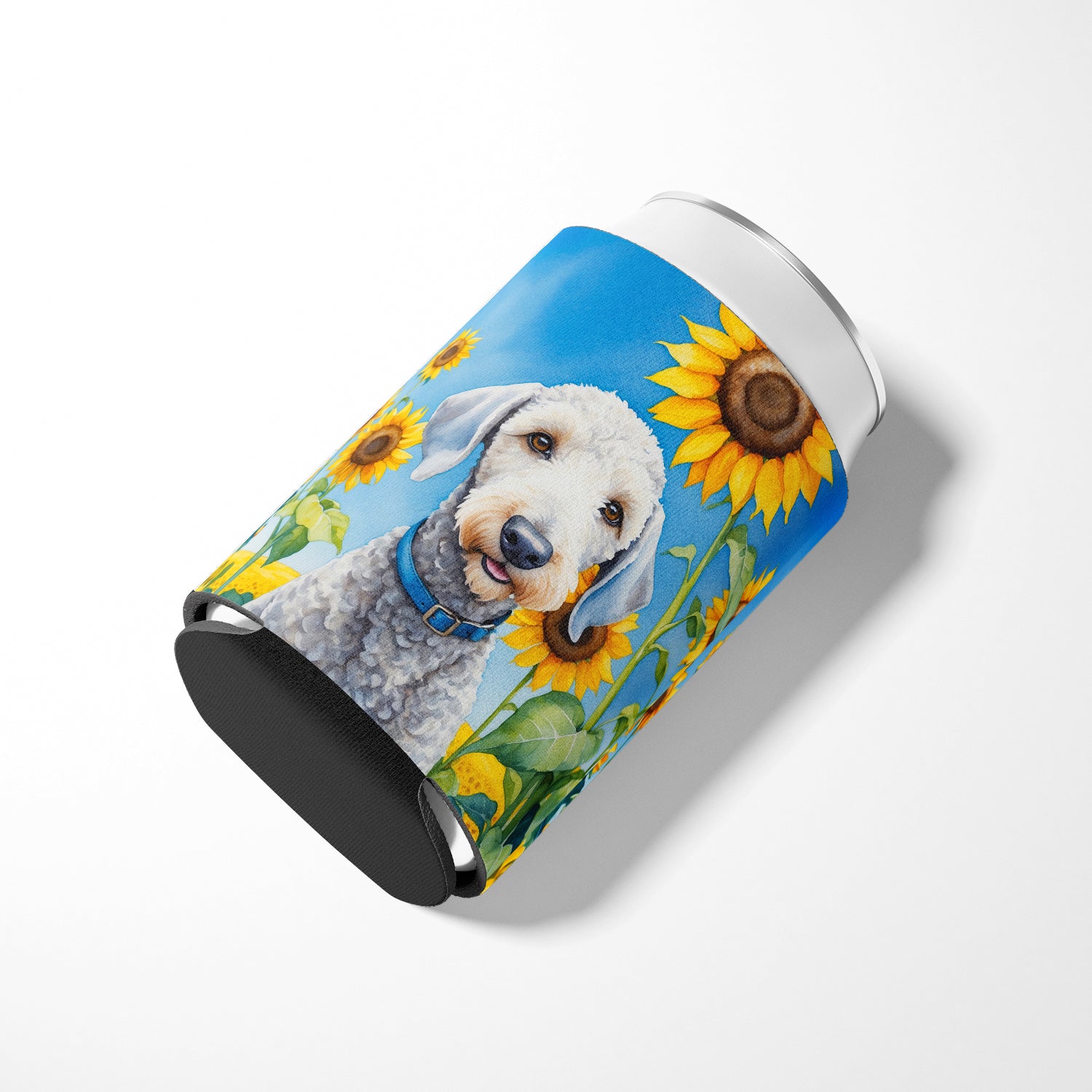 Bedlington Terrier in Sunflowers Can or Bottle Hugger