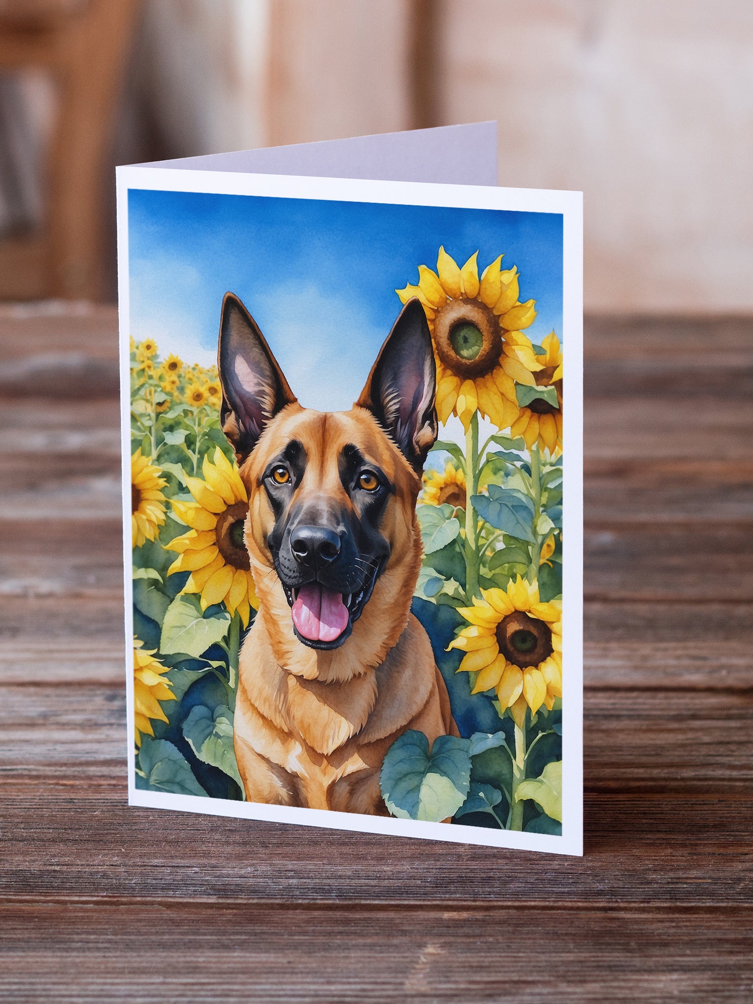 Buy this Belgian Malinois in Sunflowers Greeting Cards Pack of 8