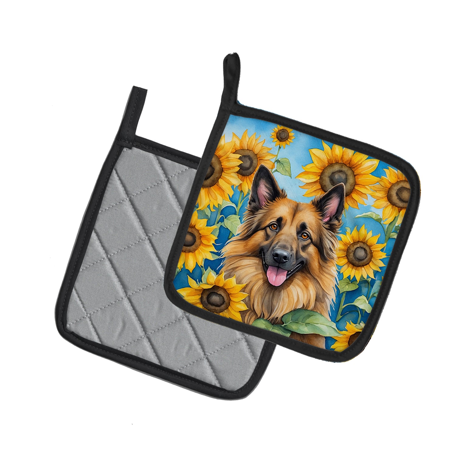 Belgian Tervuren in Sunflowers Pair of Pot Holders