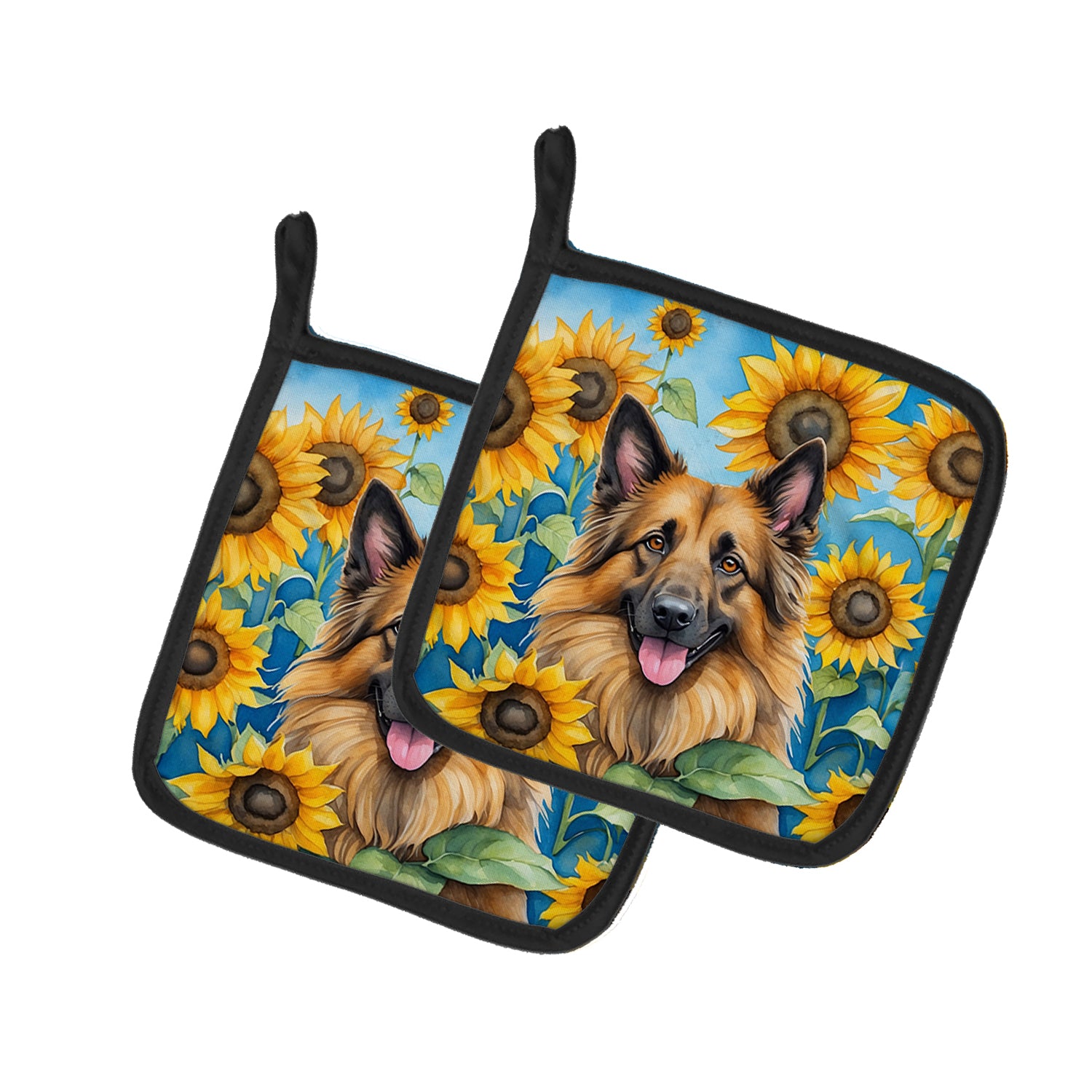 Buy this Belgian Tervuren in Sunflowers Pair of Pot Holders