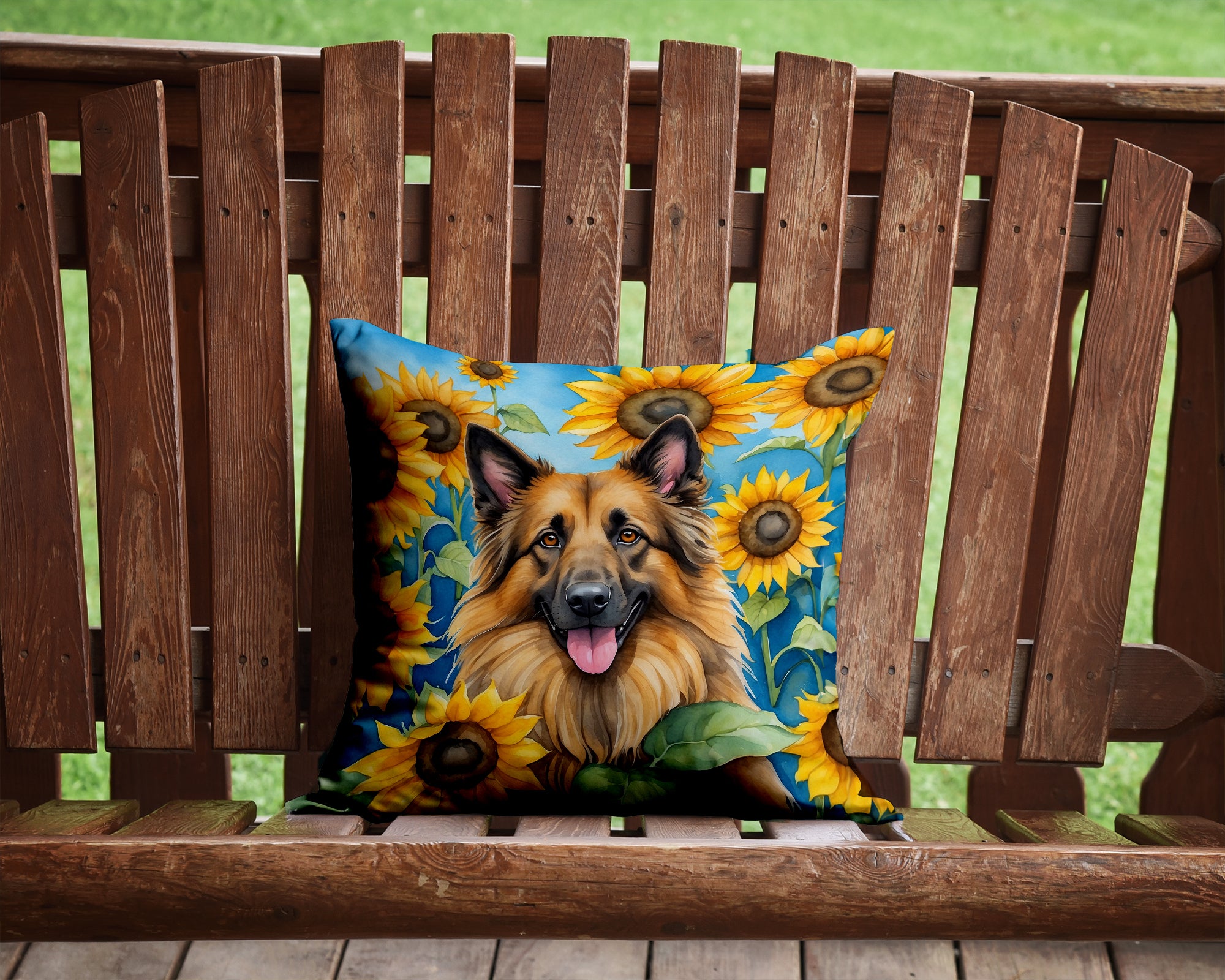 Buy this Belgian Tervuren in Sunflowers Throw Pillow