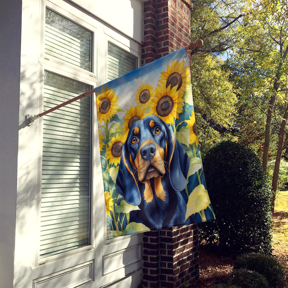 Black and Tan Coonhound in Sunflowers House Flag