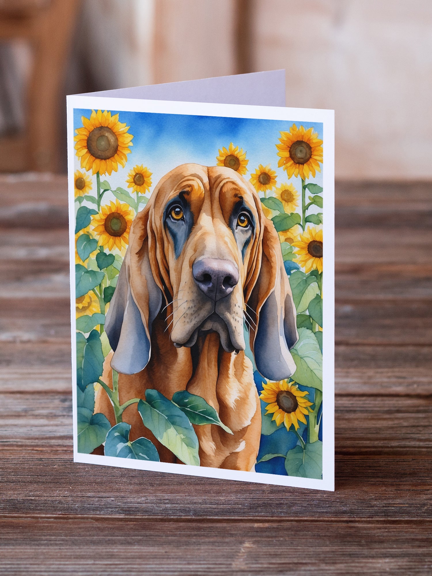 Buy this Bloodhound in Sunflowers Greeting Cards Pack of 8