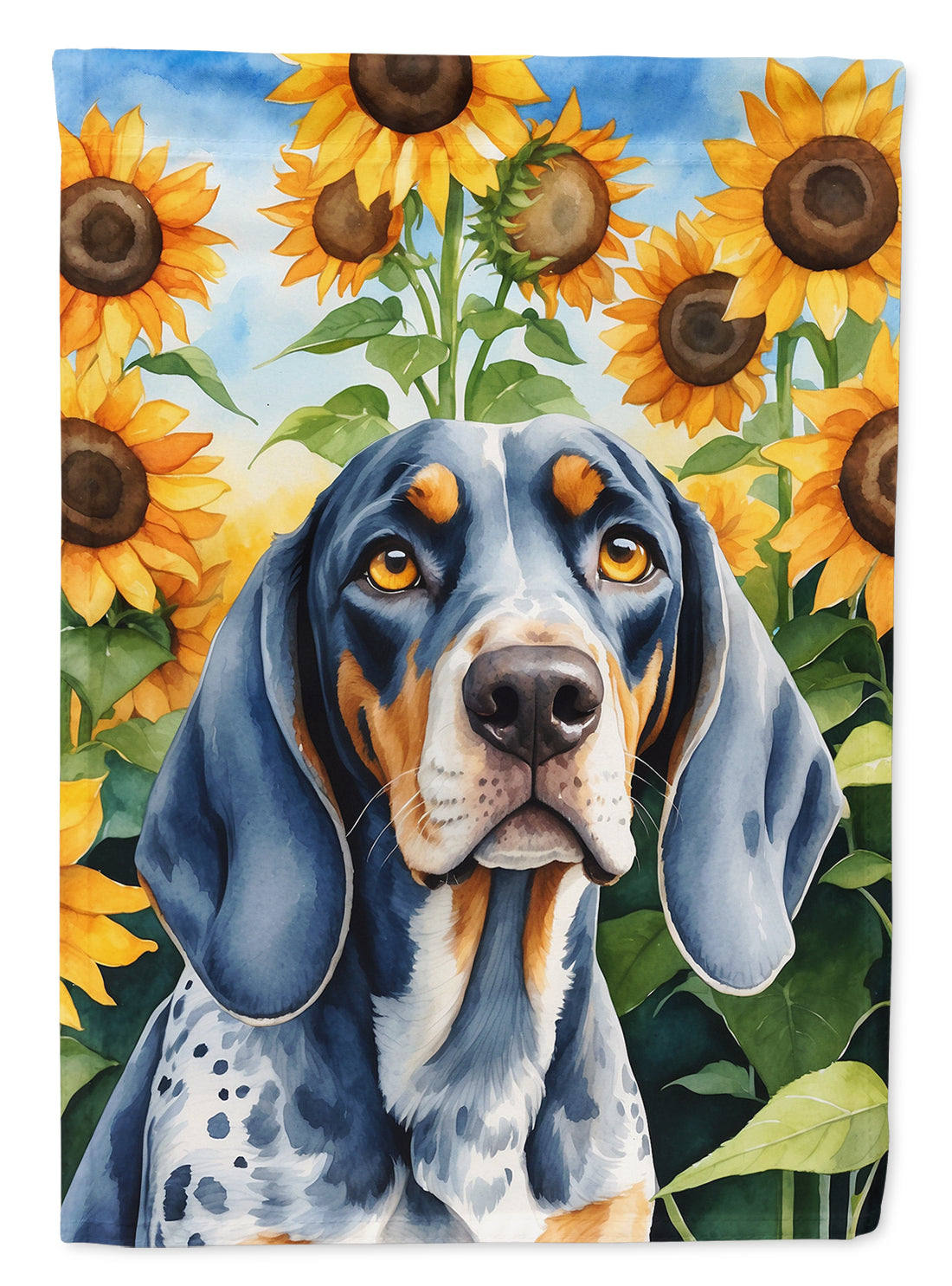 Buy this Bluetick Coonhound in Sunflowers House Flag