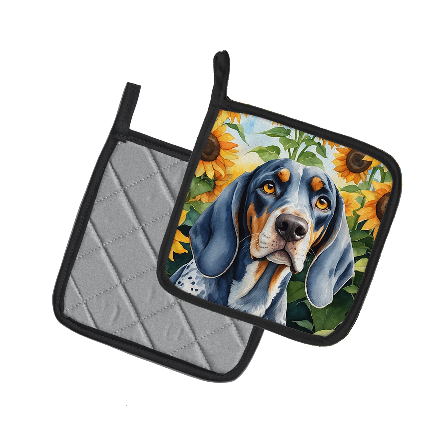 Buy this Bluetick Coonhound in Sunflowers Pair of Pot Holders