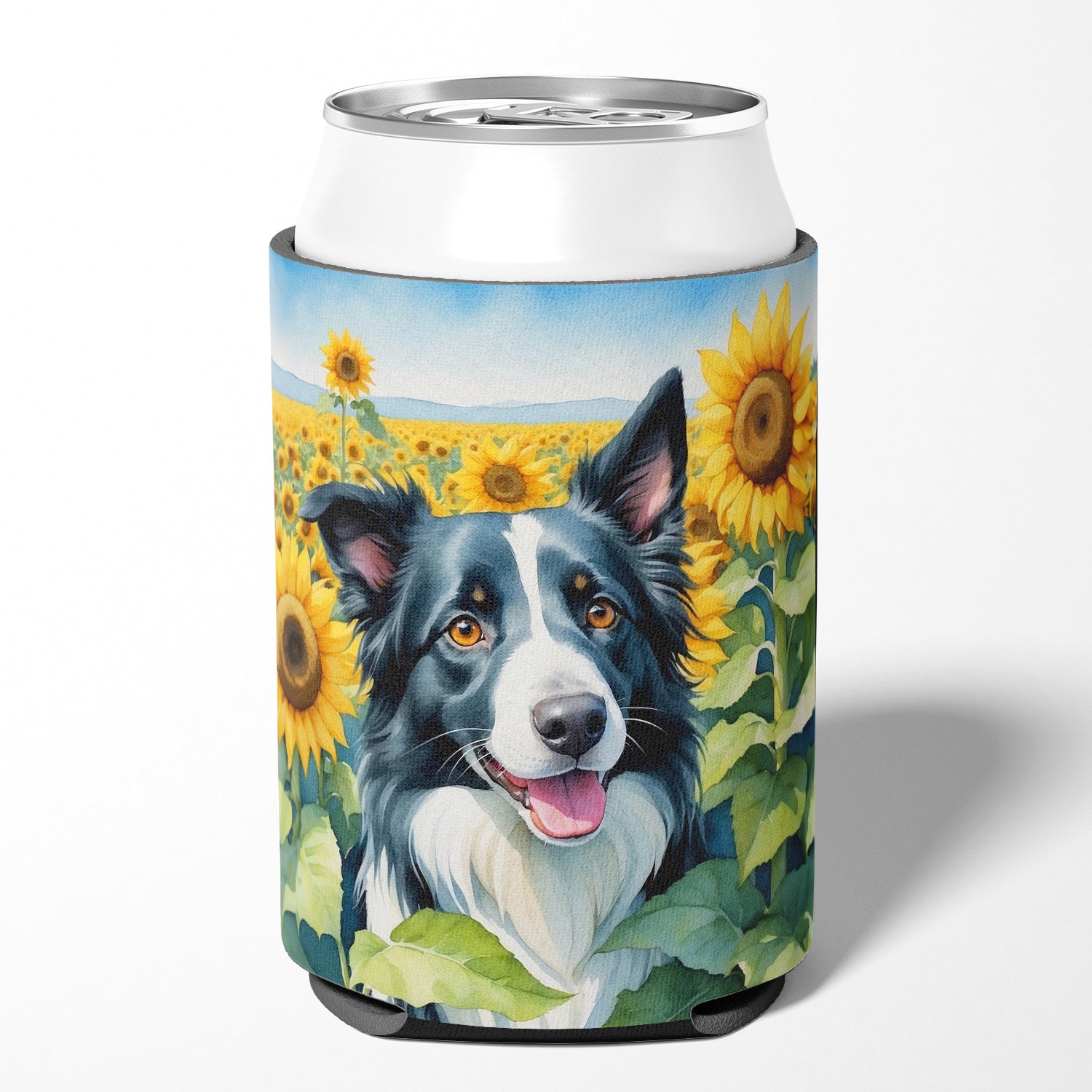 Border Collie in Sunflowers Can or Bottle Hugger