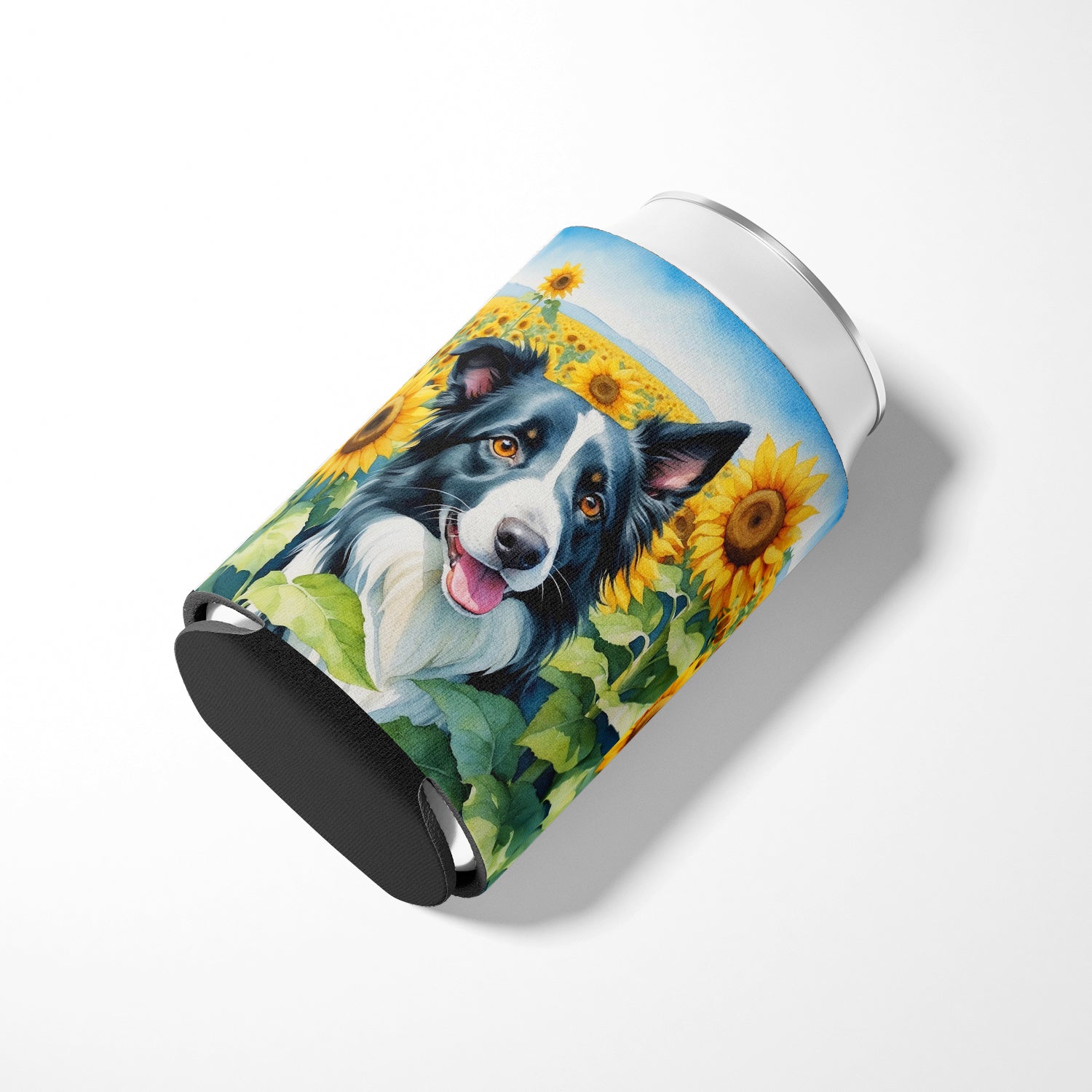 Border Collie in Sunflowers Can or Bottle Hugger