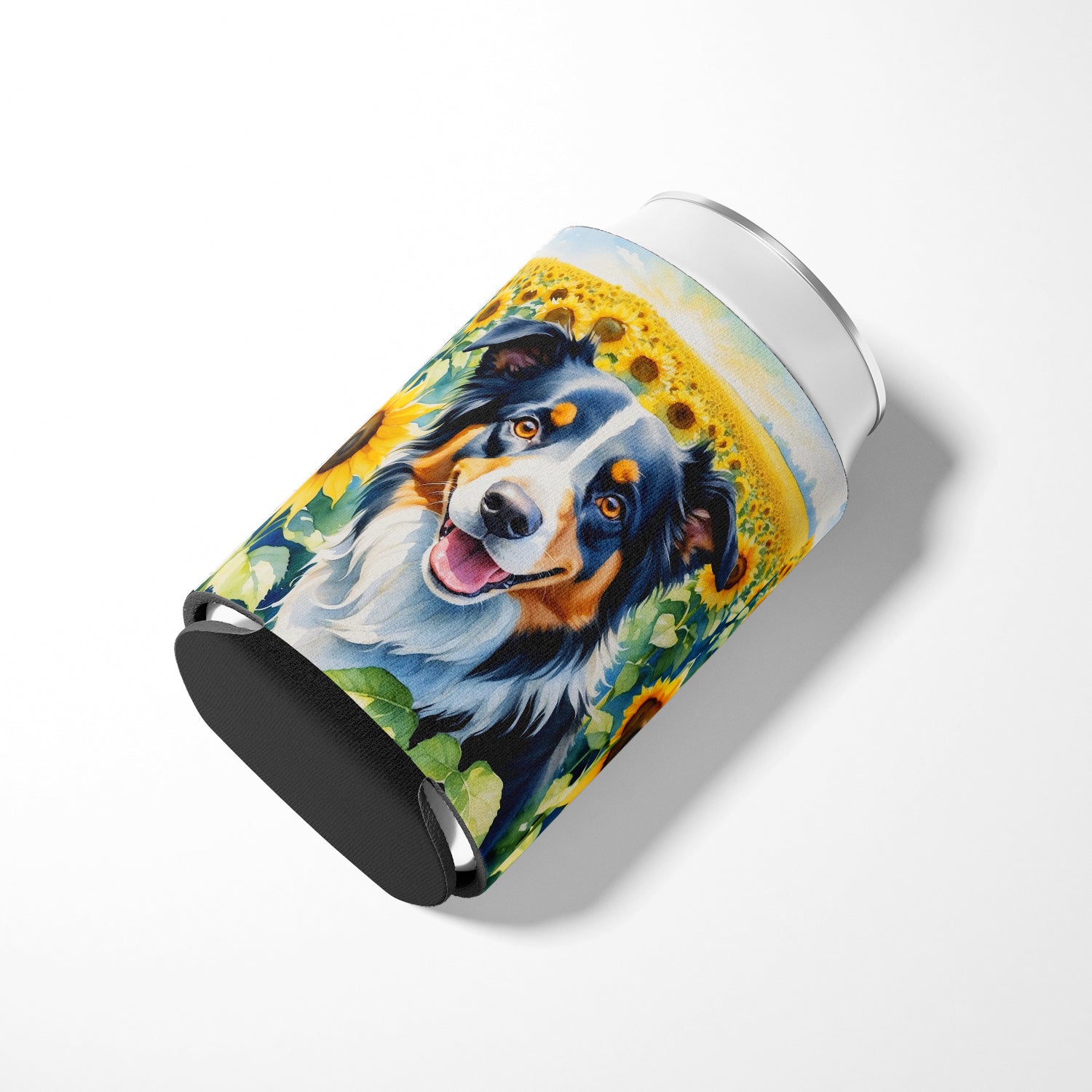 Border Collie in Sunflowers Can or Bottle Hugger