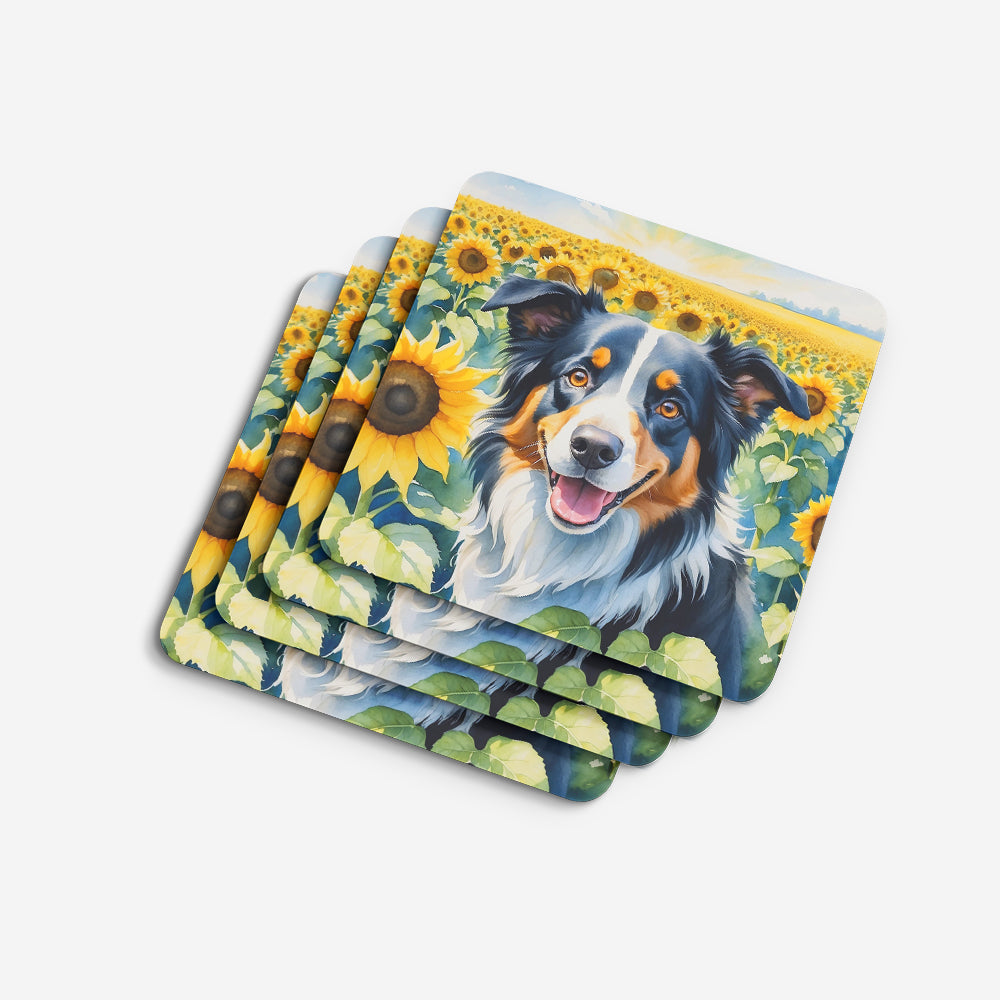 Border Collie in Sunflowers Foam Coasters