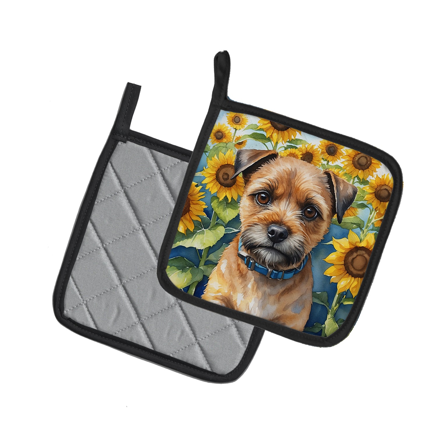 Border Terrier in Sunflowers Pair of Pot Holders