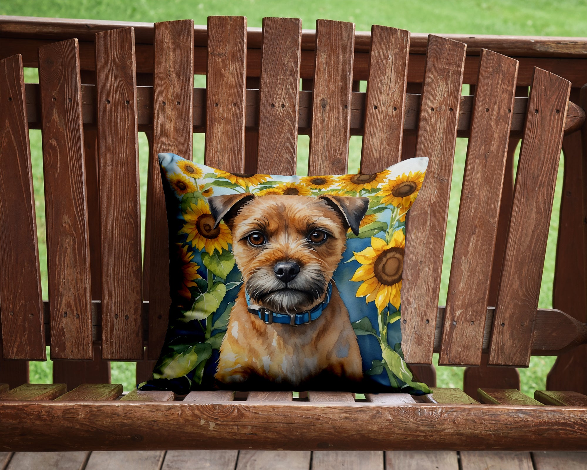 Buy this Border Terrier in Sunflowers Throw Pillow