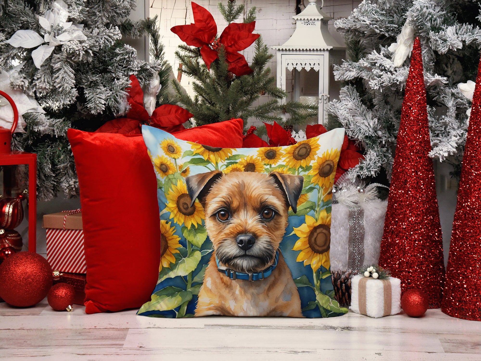 Border Terrier in Sunflowers Throw Pillow