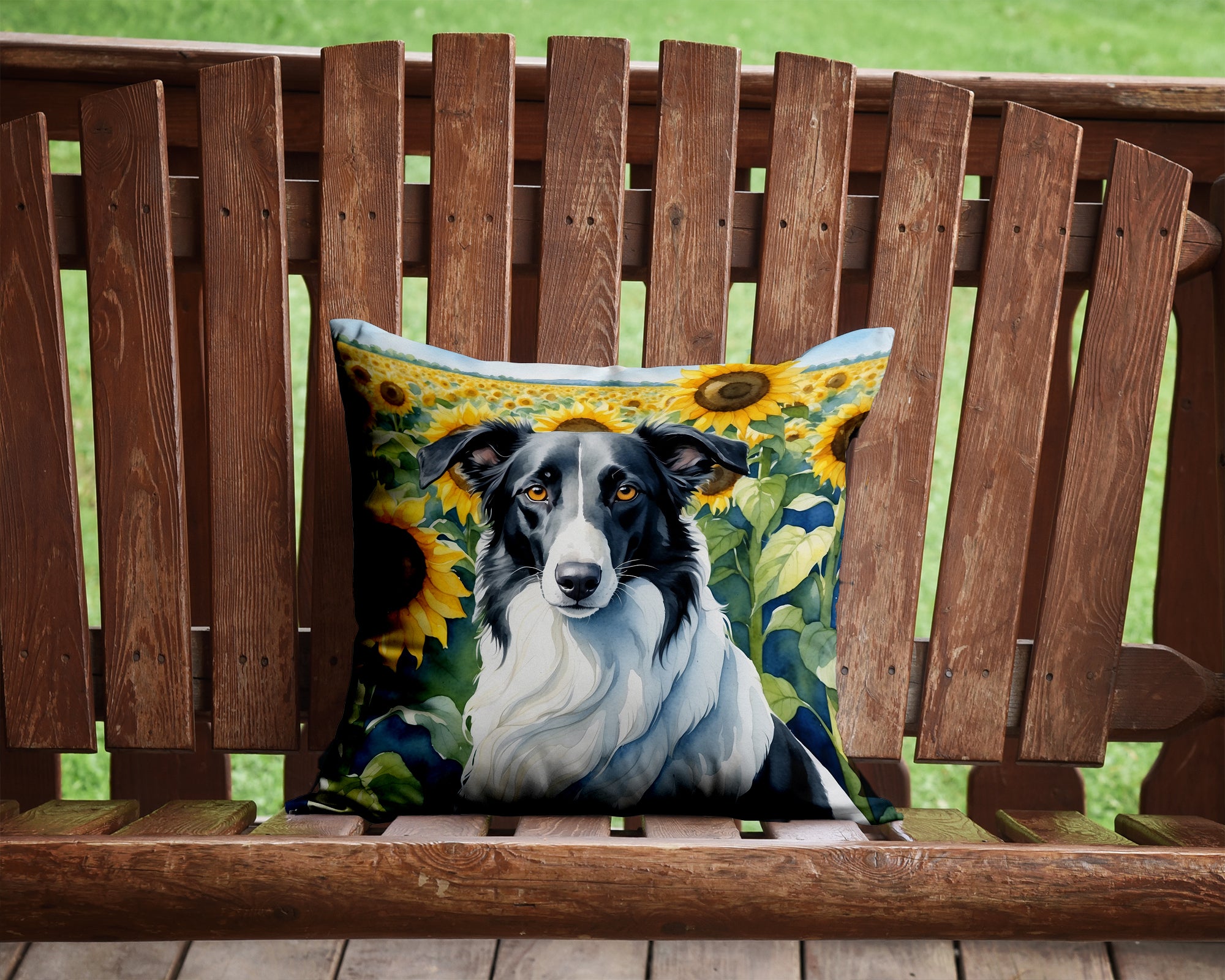 Buy this Borzoi in Sunflowers Throw Pillow