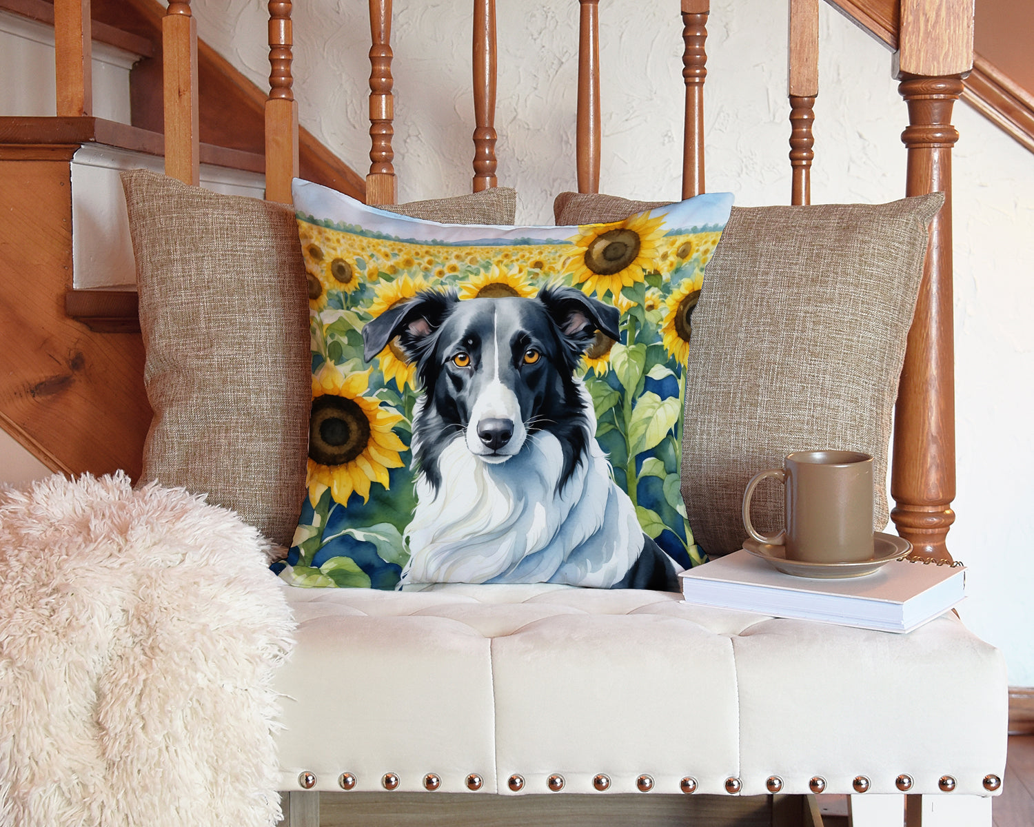 Borzoi in Sunflowers Throw Pillow