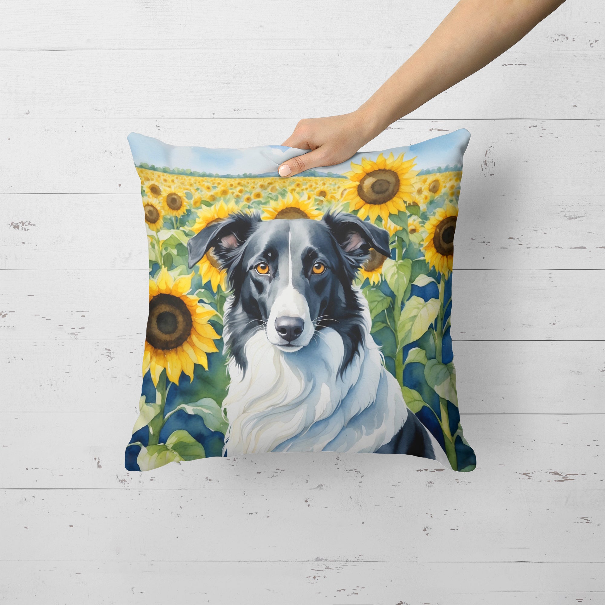 Buy this Borzoi in Sunflowers Throw Pillow