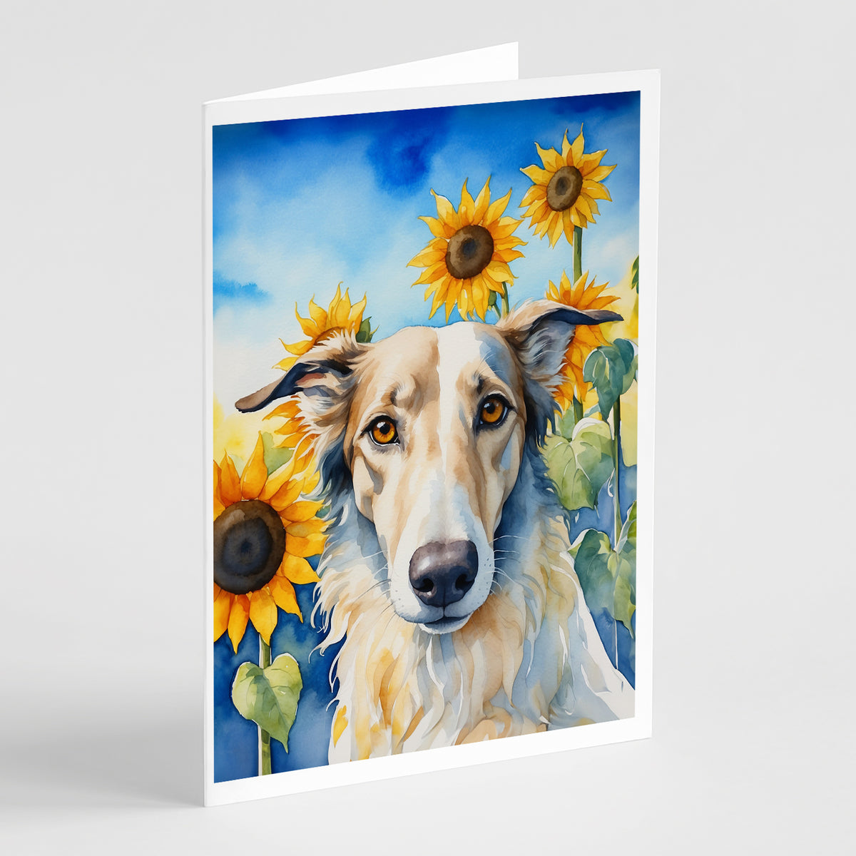 Buy this Borzoi in Sunflowers Greeting Cards Pack of 8